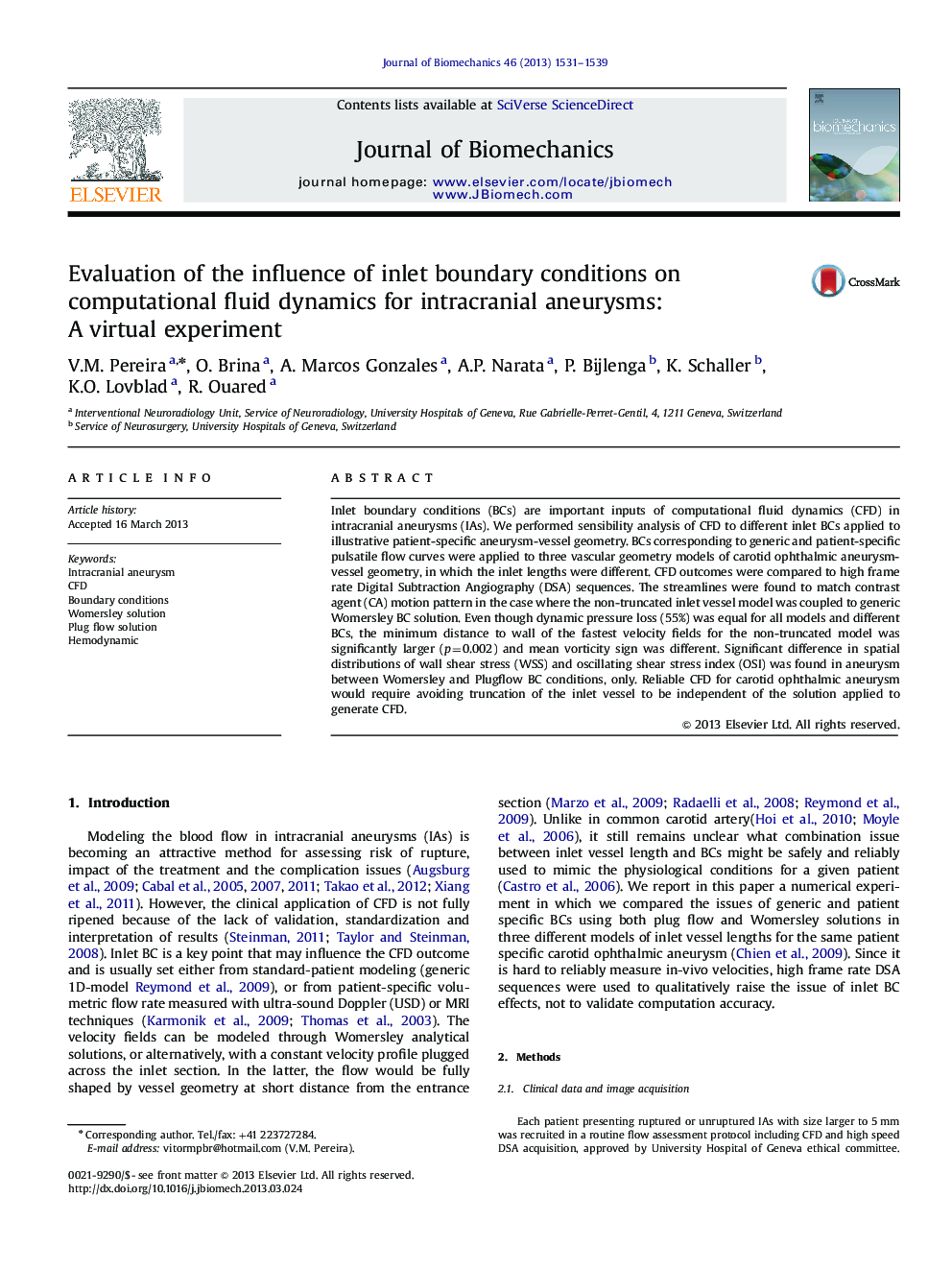 Evaluation of the influence of inlet boundary conditions on computational fluid dynamics for intracranial aneurysms: A virtual experiment