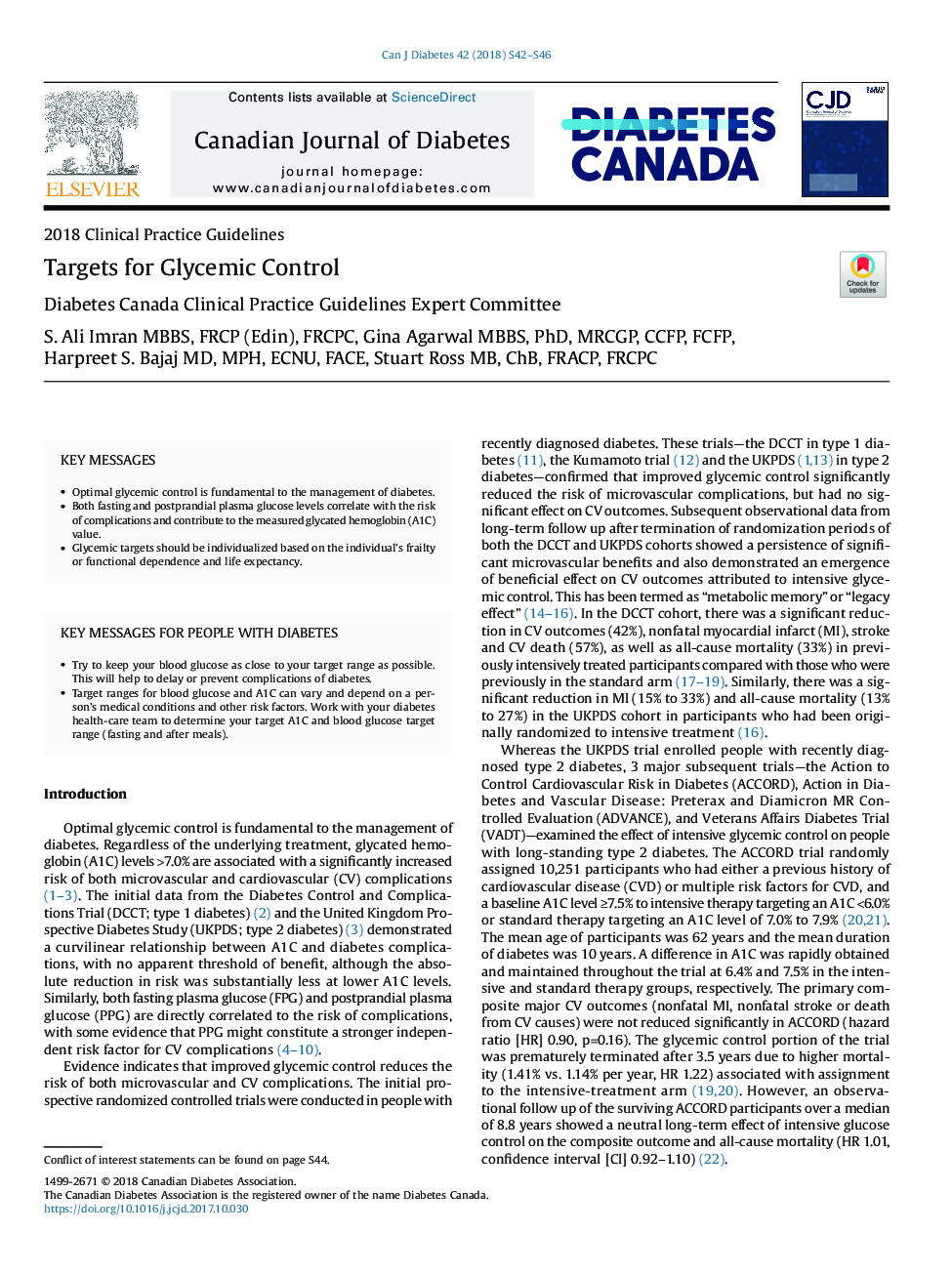 Targets for Glycemic Control