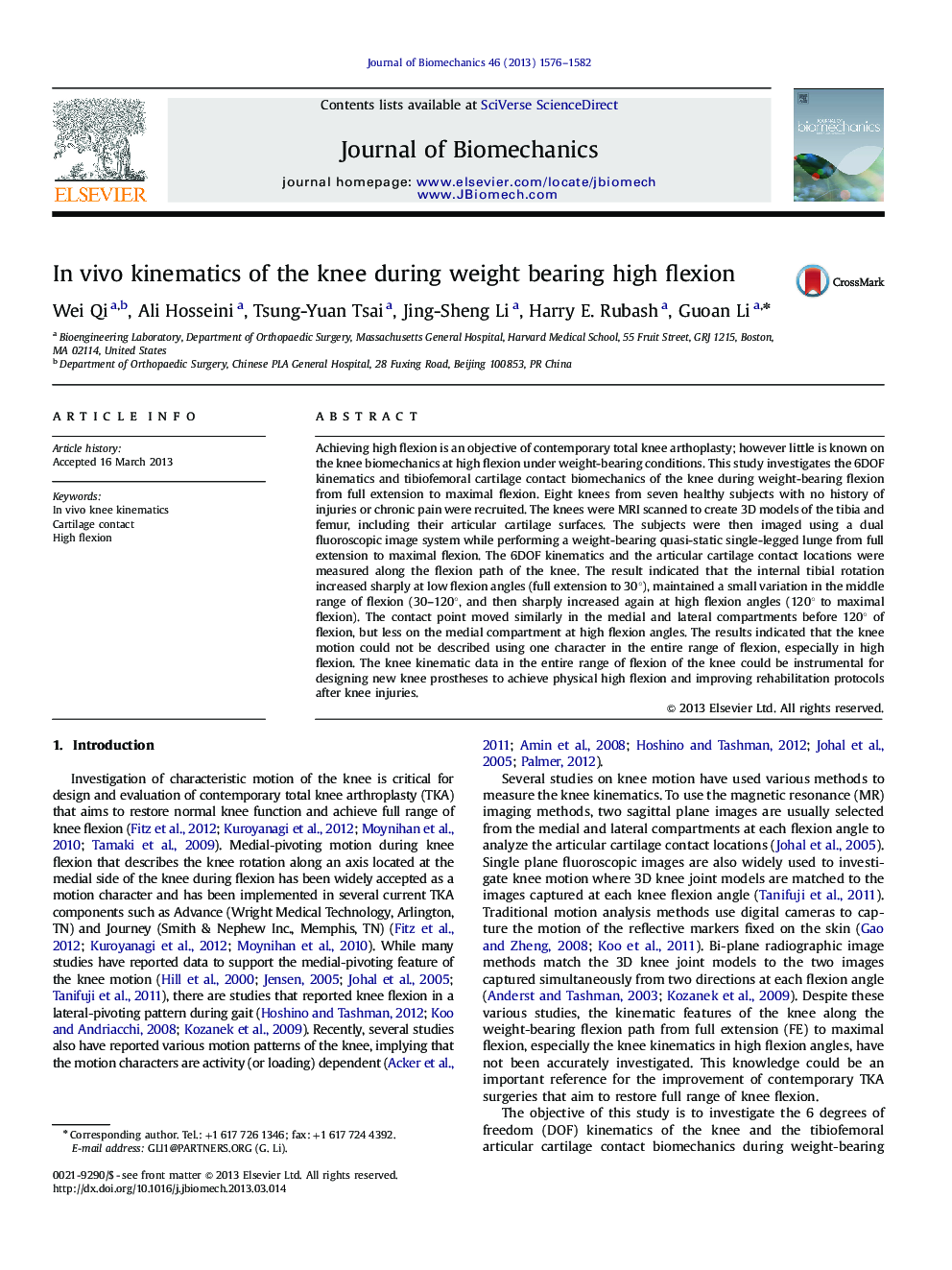 In vivo kinematics of the knee during weight bearing high flexion