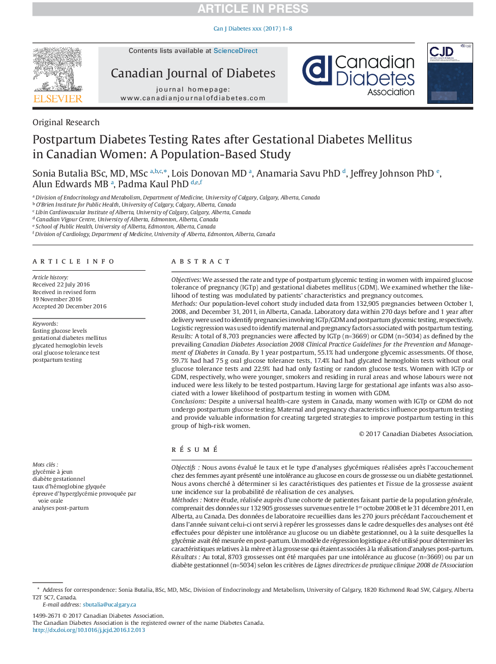 Postpartum Diabetes Testing Rates after Gestational Diabetes Mellitus in Canadian Women: A Population-Based Study