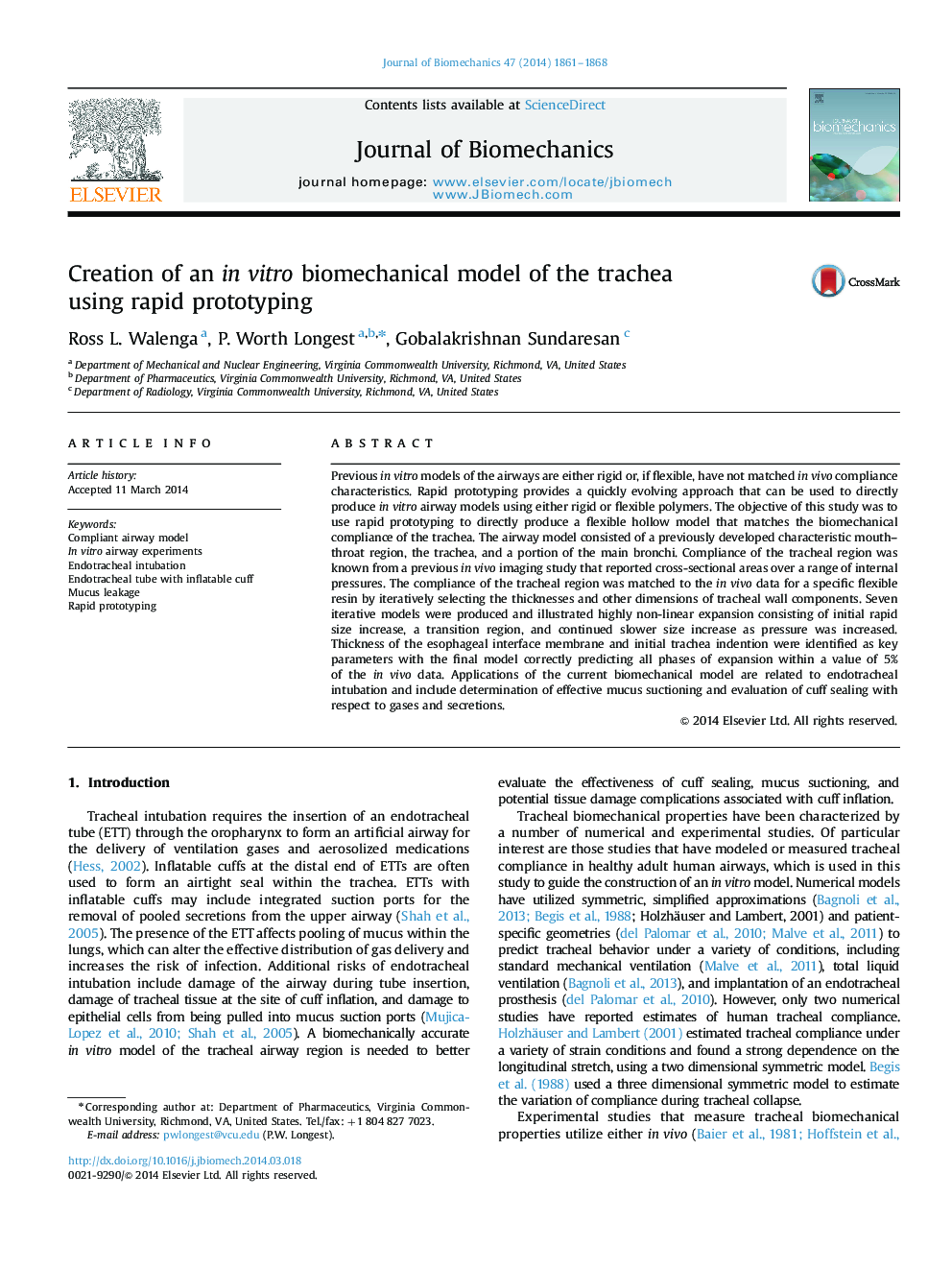 Creation of an in vitro biomechanical model of the trachea using rapid prototyping