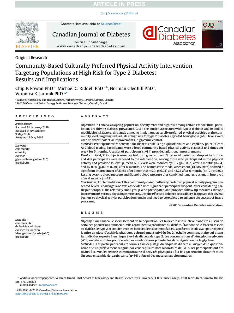 Community-Based Culturally Preferred Physical Activity Intervention Targeting Populations at High Risk for Type 2 Diabetes: Results and Implications