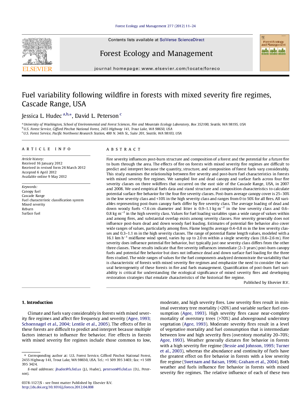 Fuel variability following wildfire in forests with mixed severity fire regimes, Cascade Range, USA