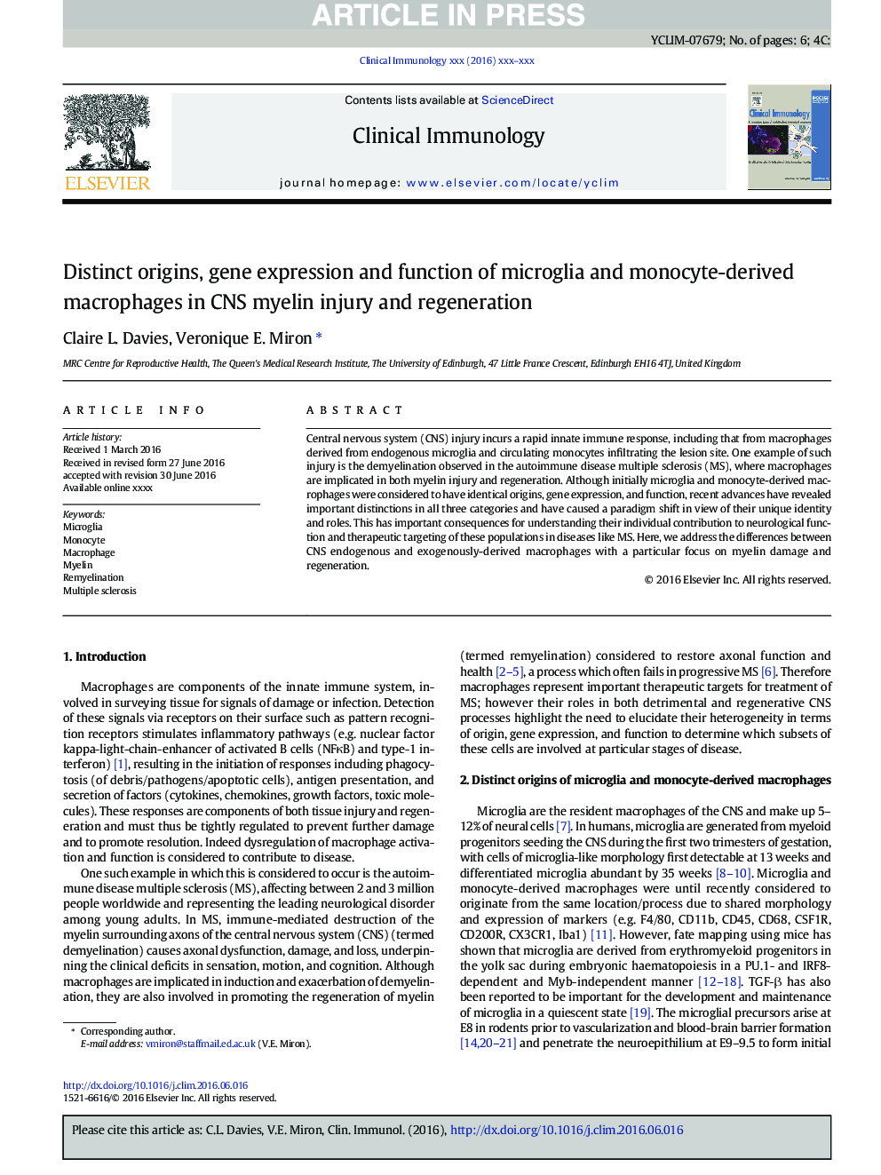 Distinct origins, gene expression and function of microglia and monocyte-derived macrophages in CNS myelin injury and regeneration