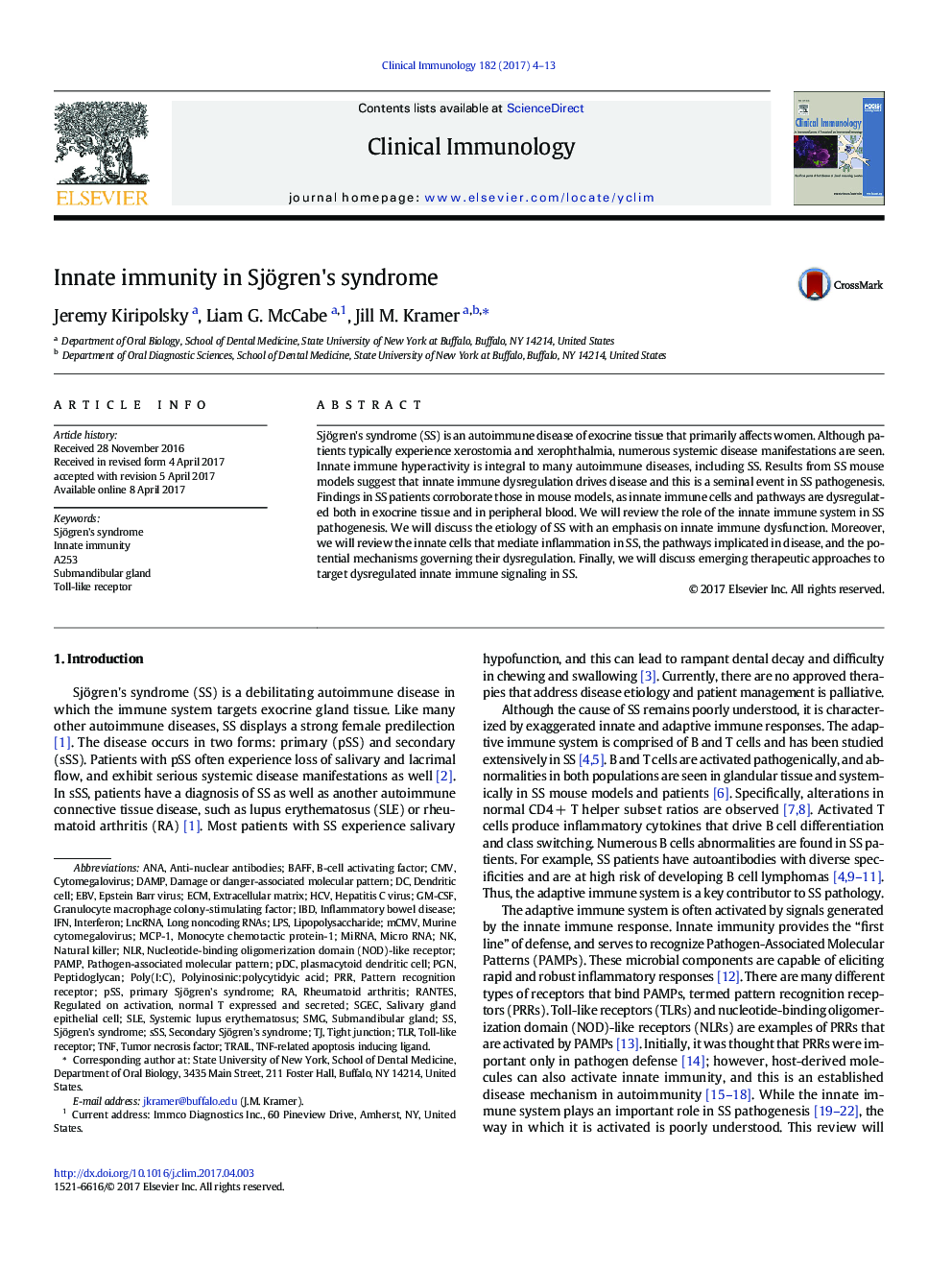 Innate immunity in Sjögren's syndrome