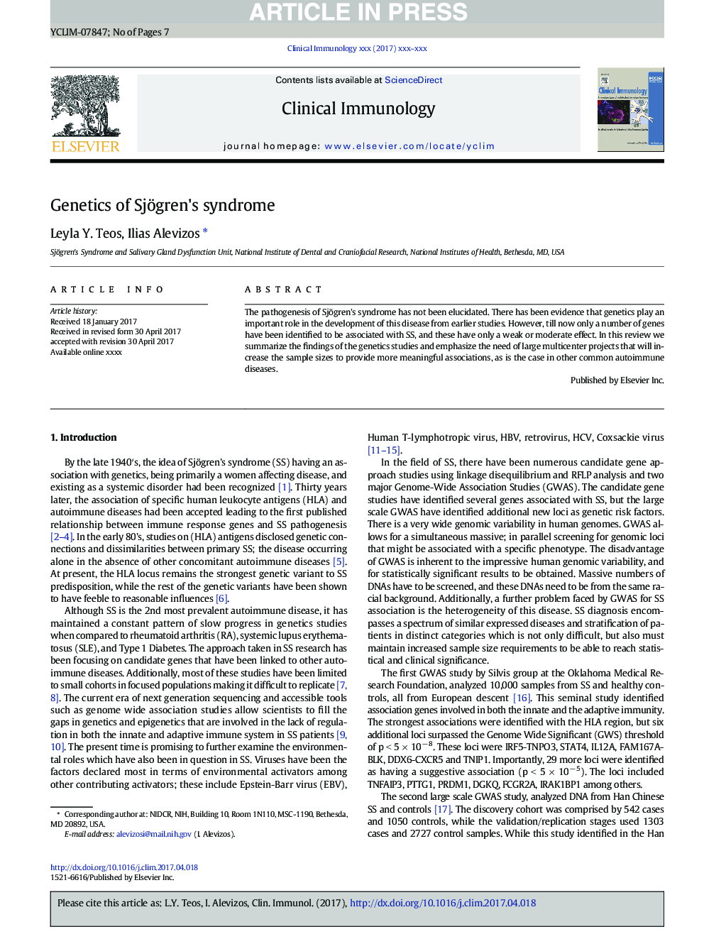 Genetics of Sjögren's syndrome