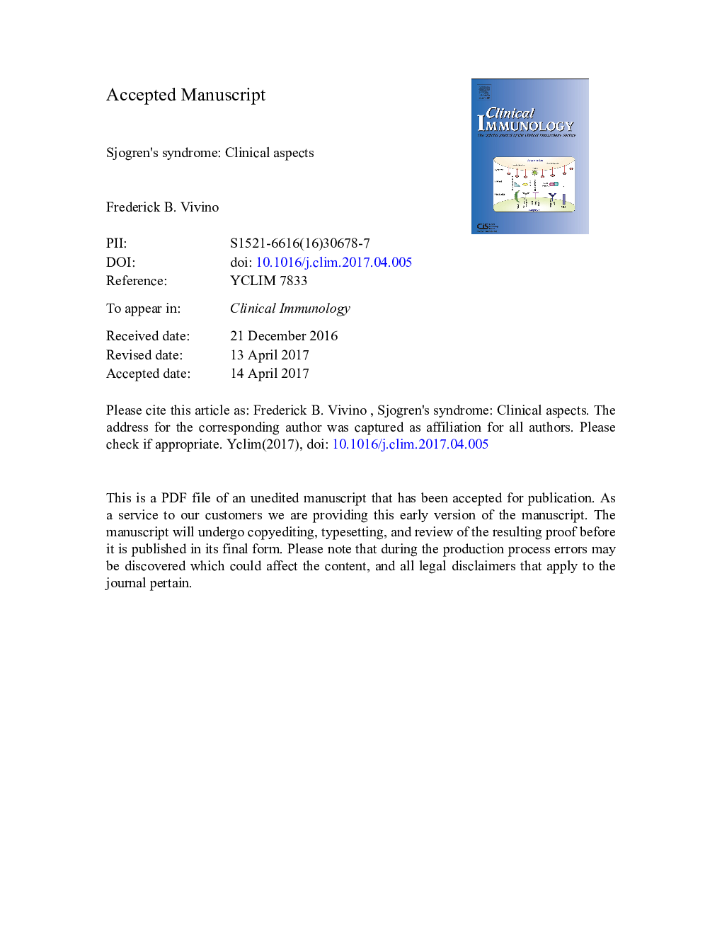 Sjogren's syndrome: Clinical aspects