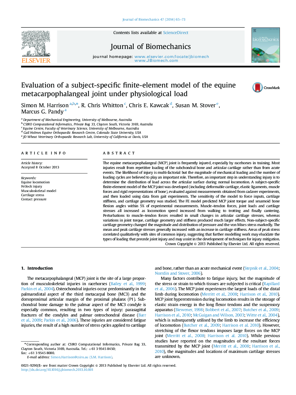 Evaluation of a subject-specific finite-element model of the equine metacarpophalangeal joint under physiological load