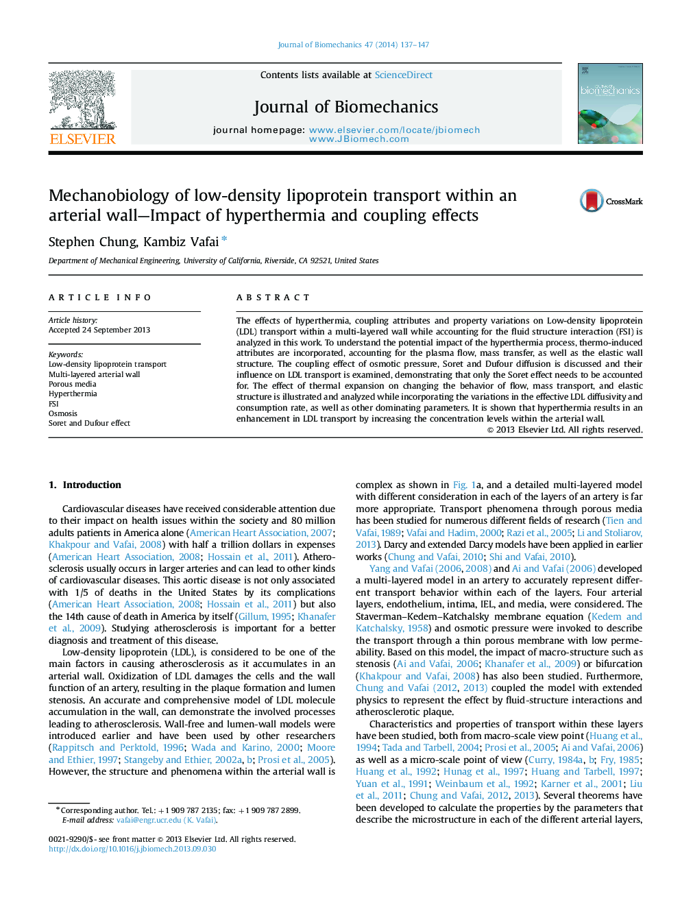 Mechanobiology of low-density lipoprotein transport within an arterial wall—Impact of hyperthermia and coupling effects