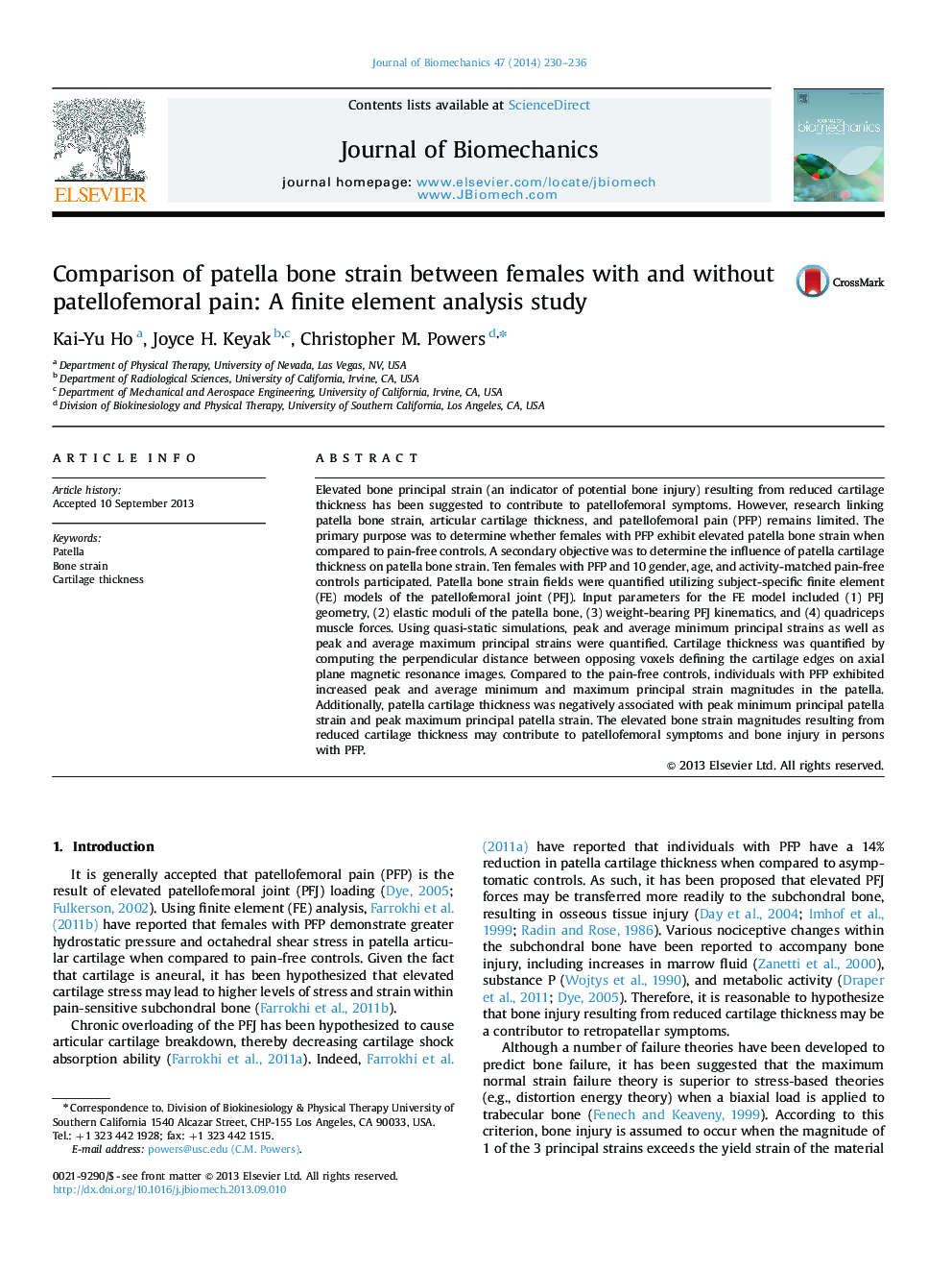 مقایسه فشار استخوان پاتلا در زنان مبتلا به درد پاتلوفمورال و بدون آن: یک مطالعه تحلیل عاملی محدود 