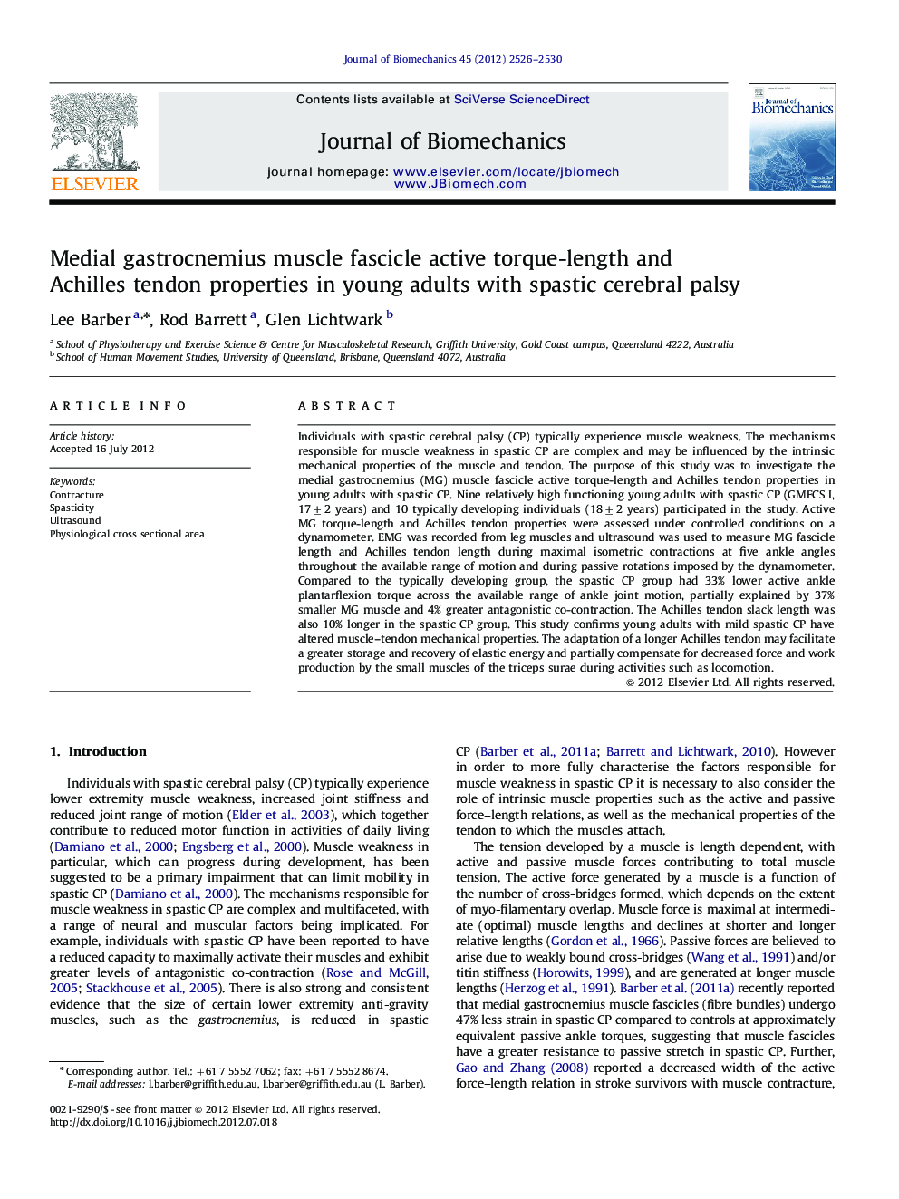 Medial gastrocnemius muscle fascicle active torque-length and Achilles tendon properties in young adults with spastic cerebral palsy