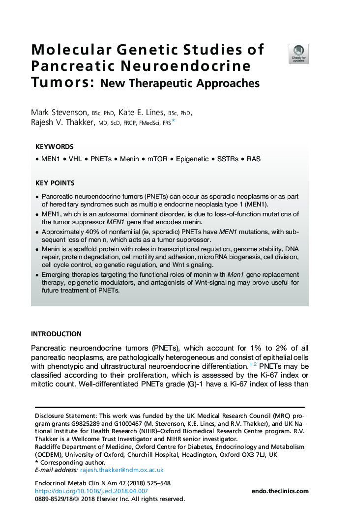 Molecular Genetic Studies of Pancreatic Neuroendocrine Tumors