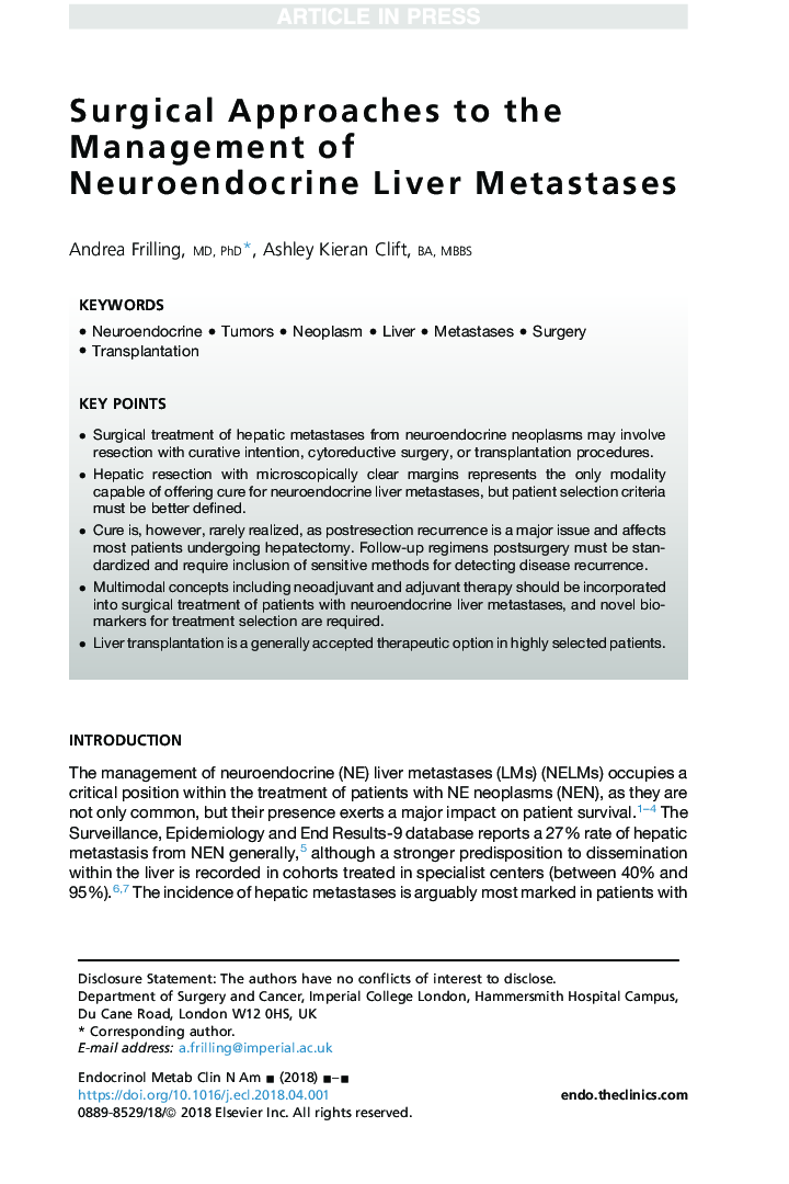 Surgical Approaches to the Management of Neuroendocrine Liver Metastases