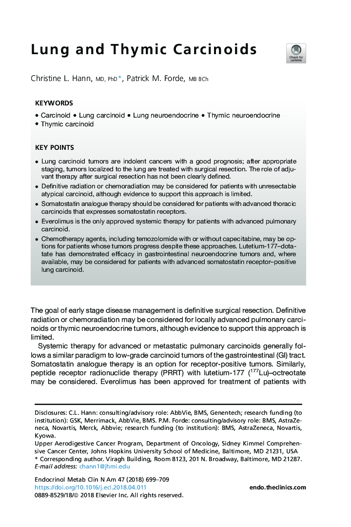 Lung and Thymic Carcinoids