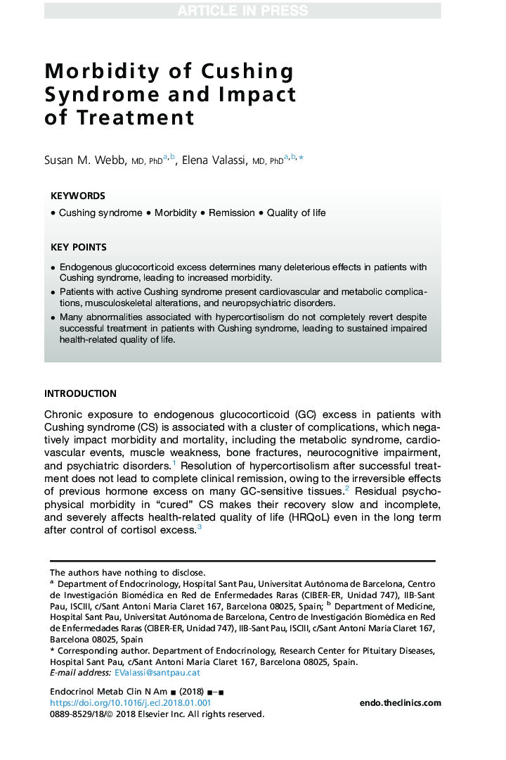 Morbidity of Cushing's Syndrome and Impact ofÂ Treatment