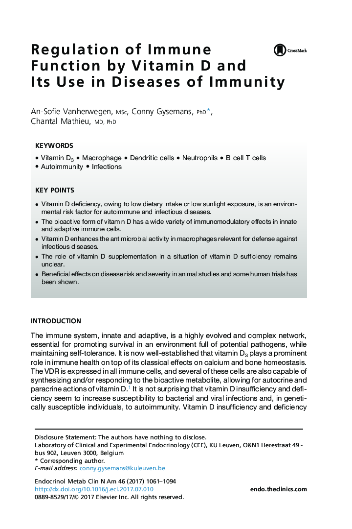 Regulation of Immune Function by Vitamin D and Its Use in Diseases of Immunity