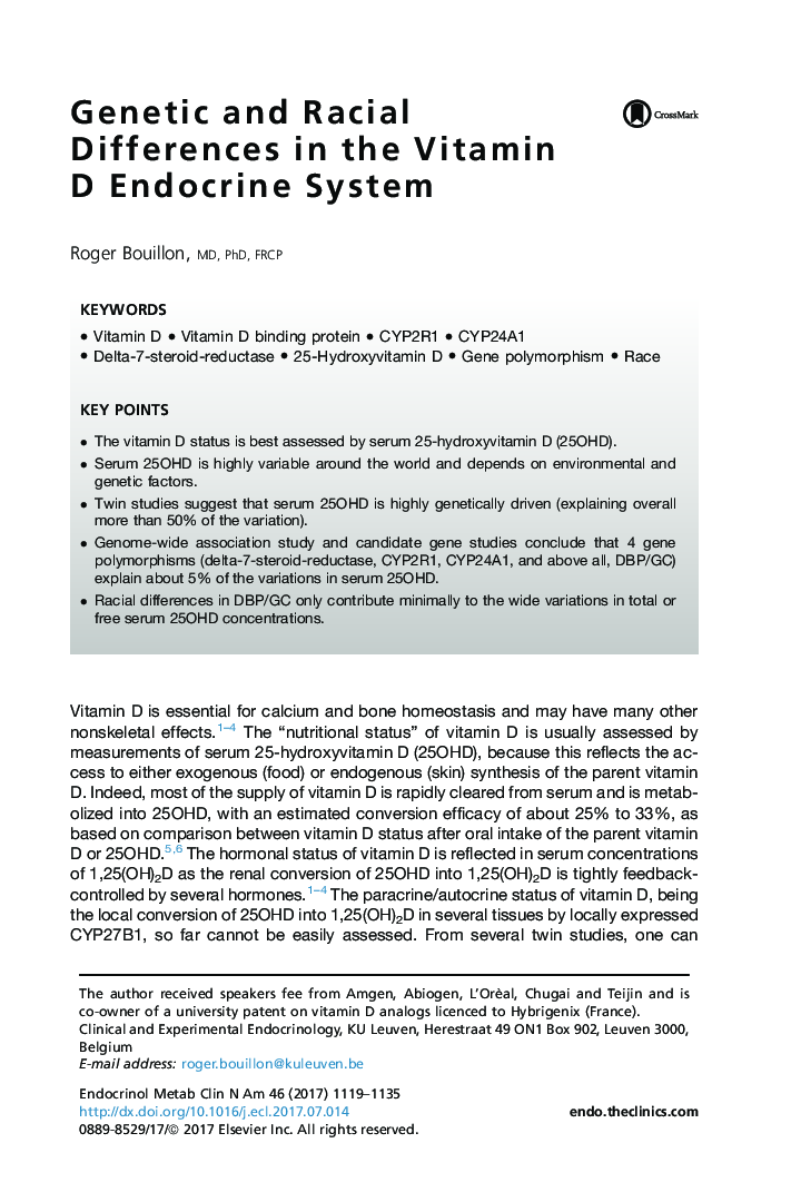 Genetic and Racial Differences in the Vitamin D Endocrine System