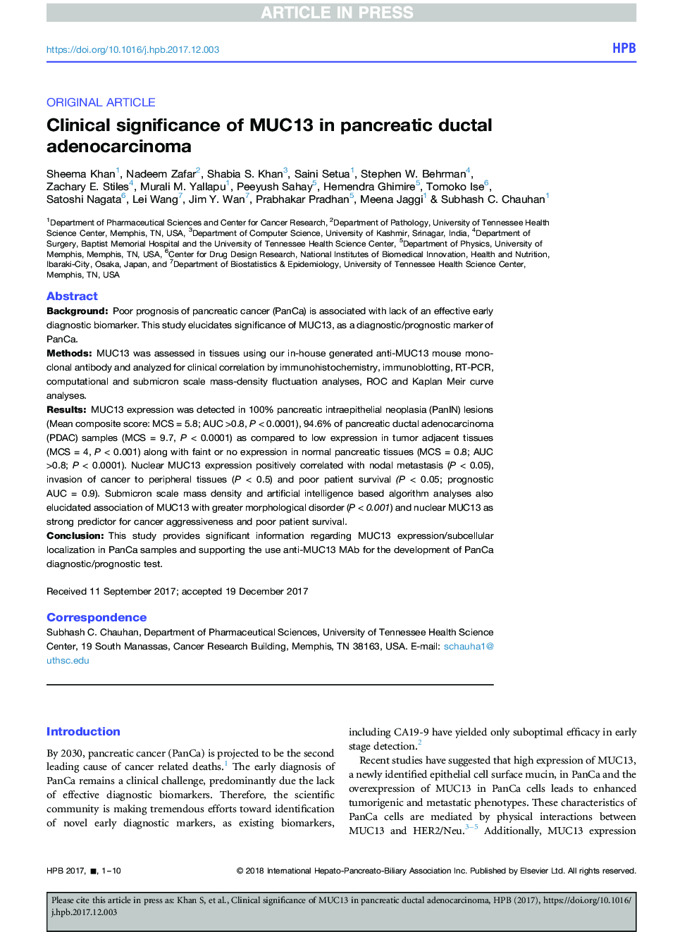Clinical significance of MUC13 in pancreatic ductal adenocarcinoma