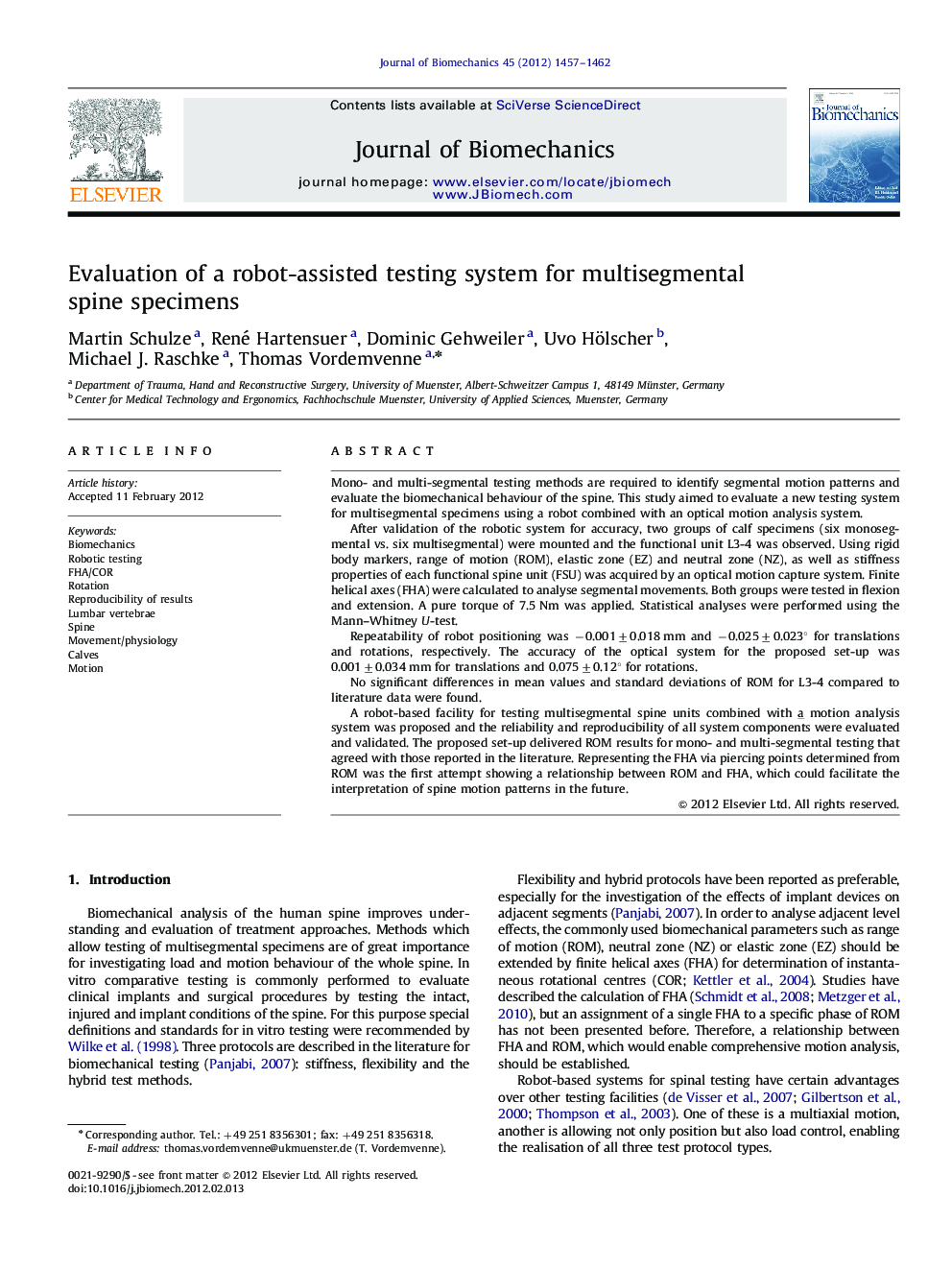 Evaluation of a robot-assisted testing system for multisegmental spine specimens