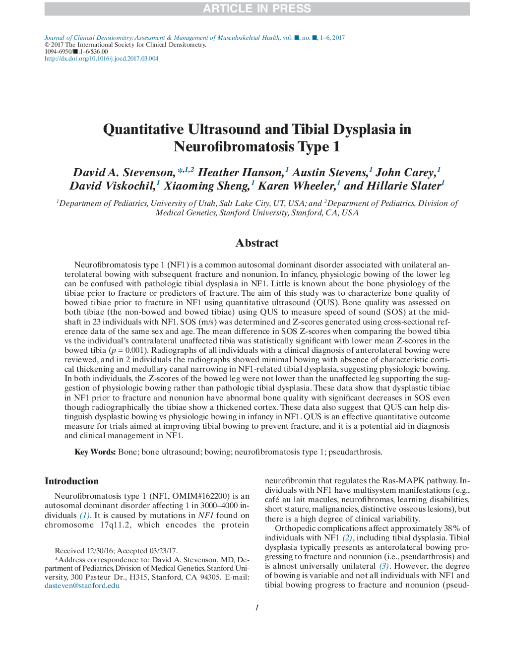 Quantitative Ultrasound and Tibial Dysplasia in Neurofibromatosis Type 1