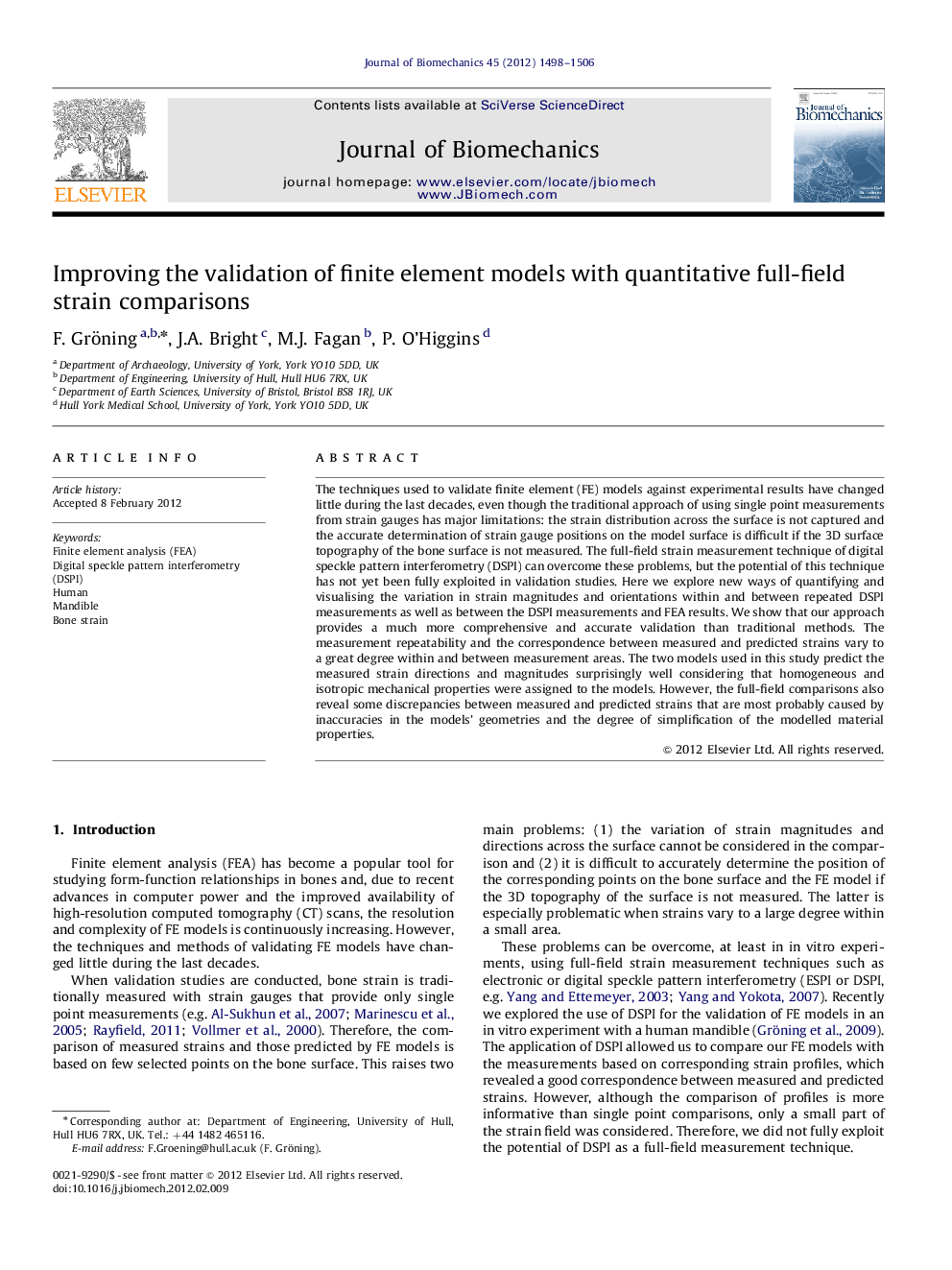 Improving the validation of finite element models with quantitative full-field strain comparisons