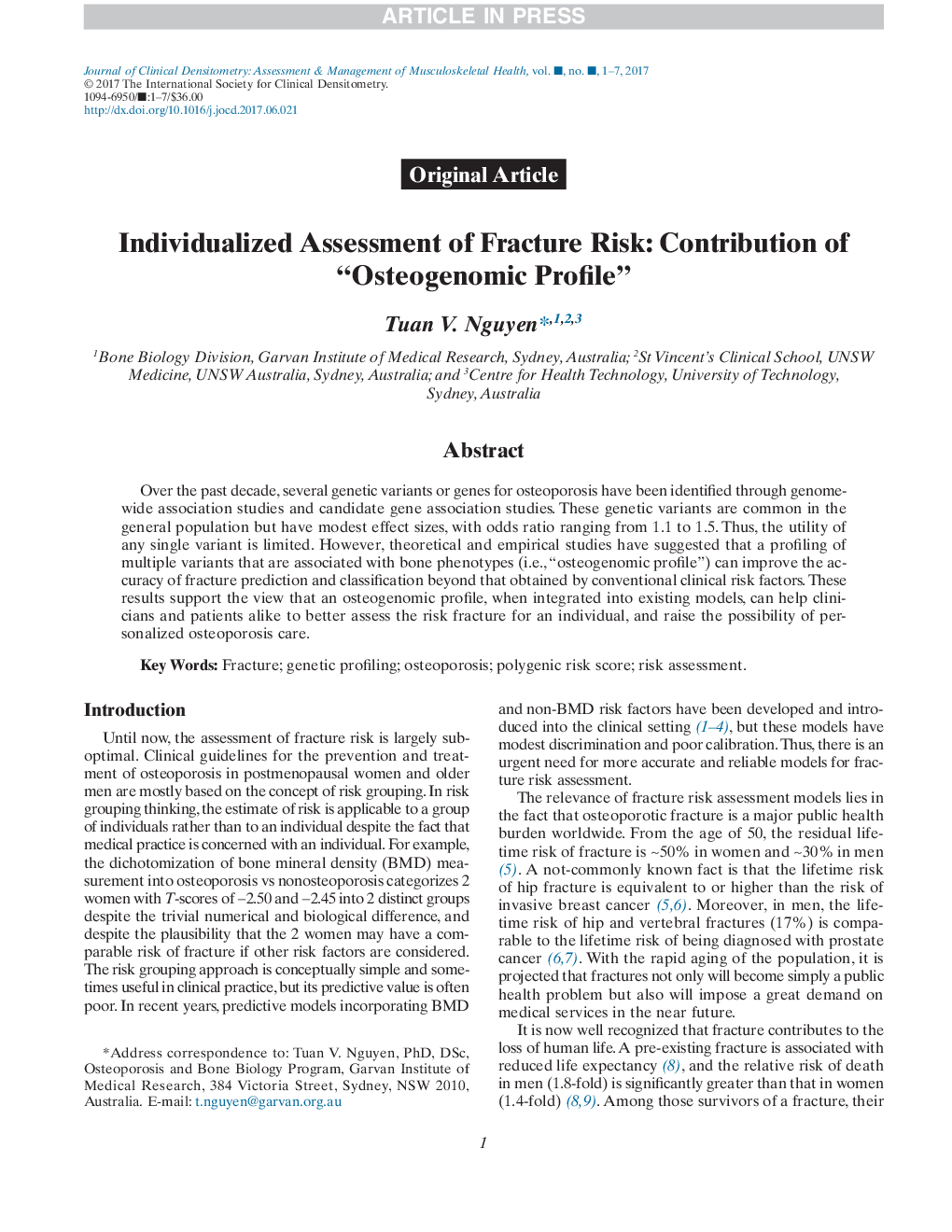 Individualized Assessment of Fracture Risk: Contribution of “Osteogenomic Profile”