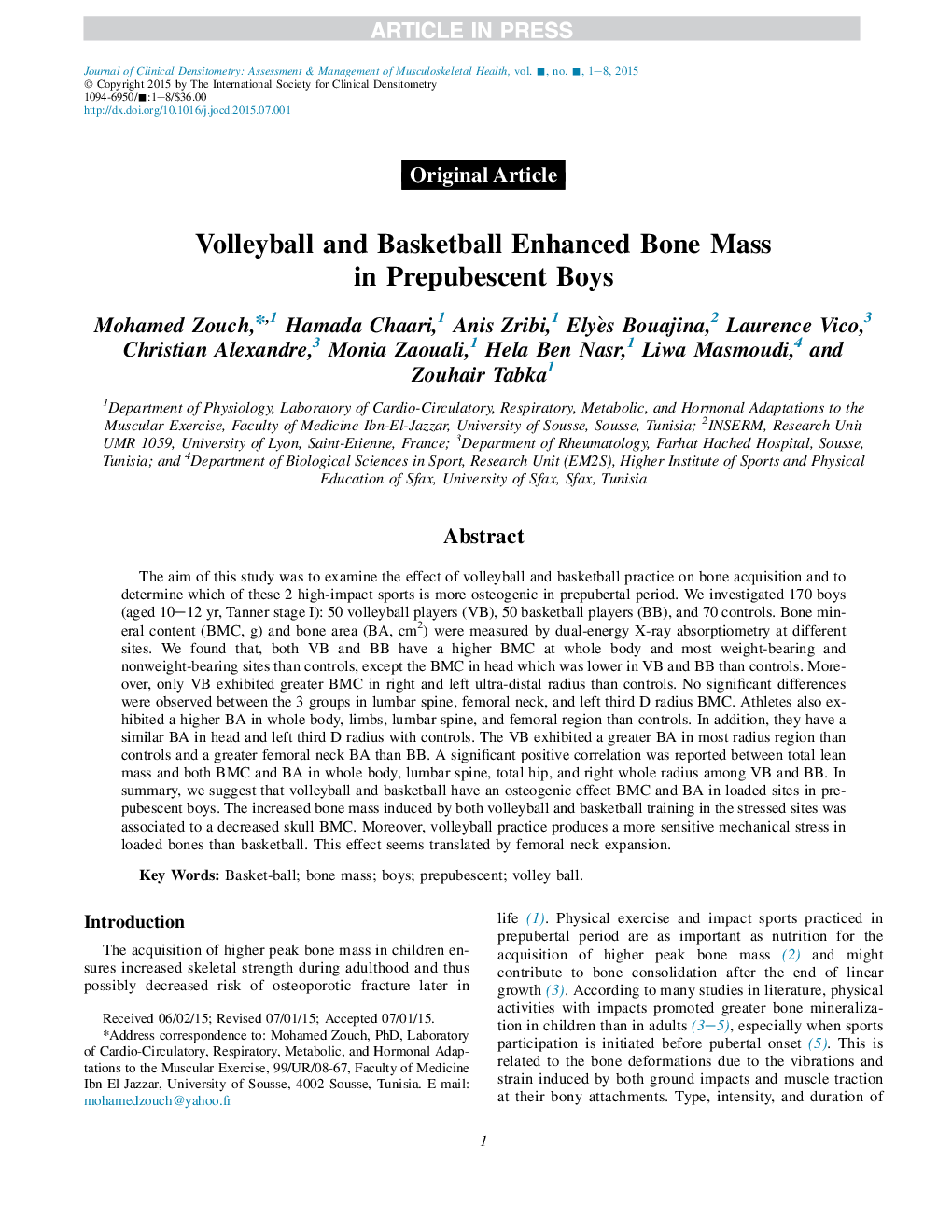 Volleyball and Basketball Enhanced Bone Mass in Prepubescent Boys