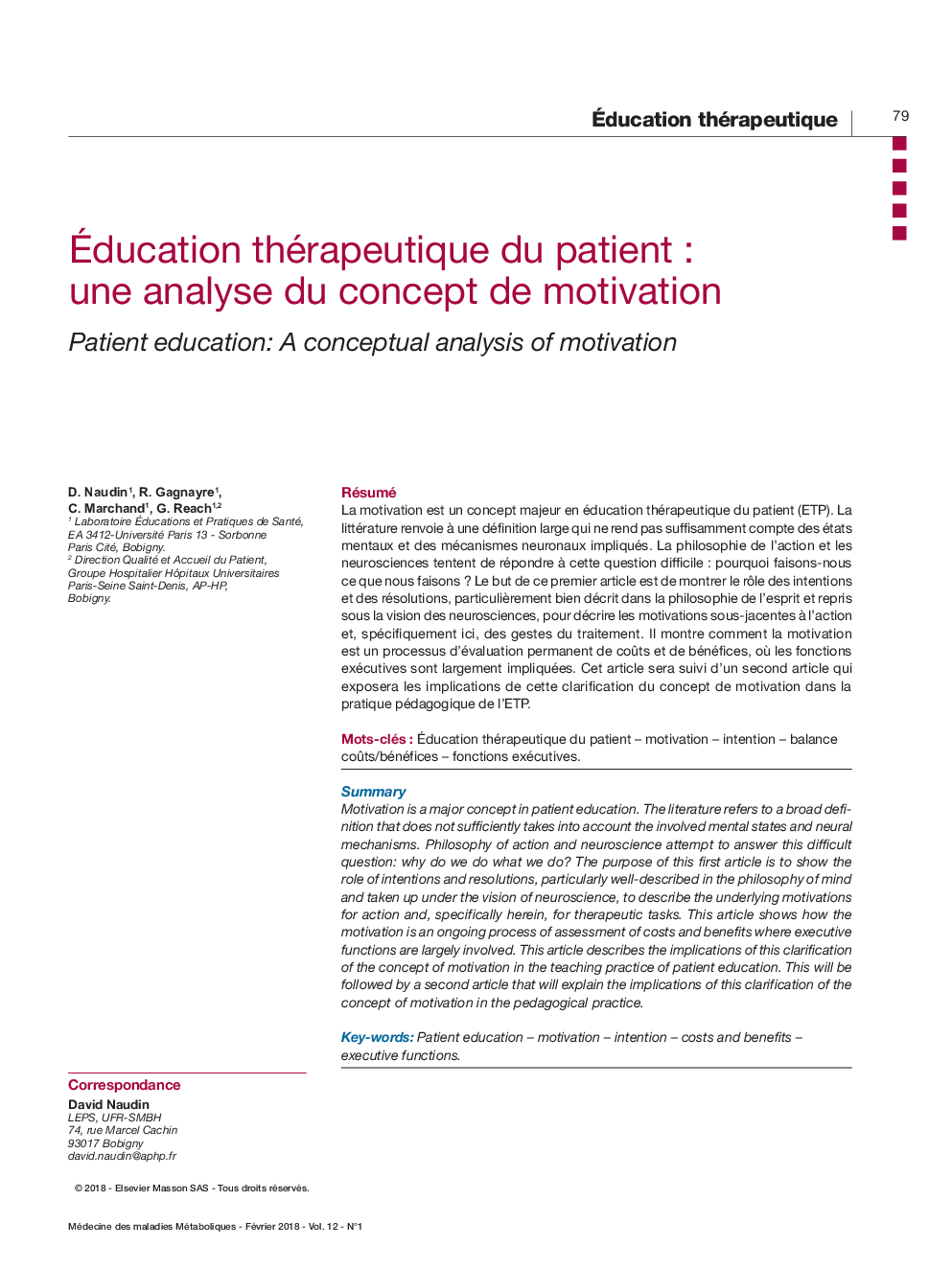 Ãducation thérapeutique du patient : une analyse du concept de motivation