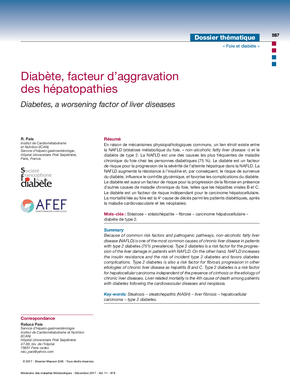 DiabÃ¨te, facteur d'aggravation des hépatopathies