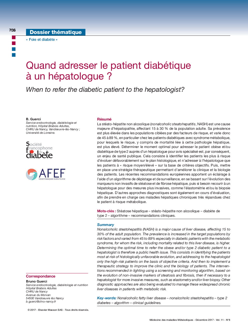 Quand adresser le patient diabétique Ã  un hépatologue ?