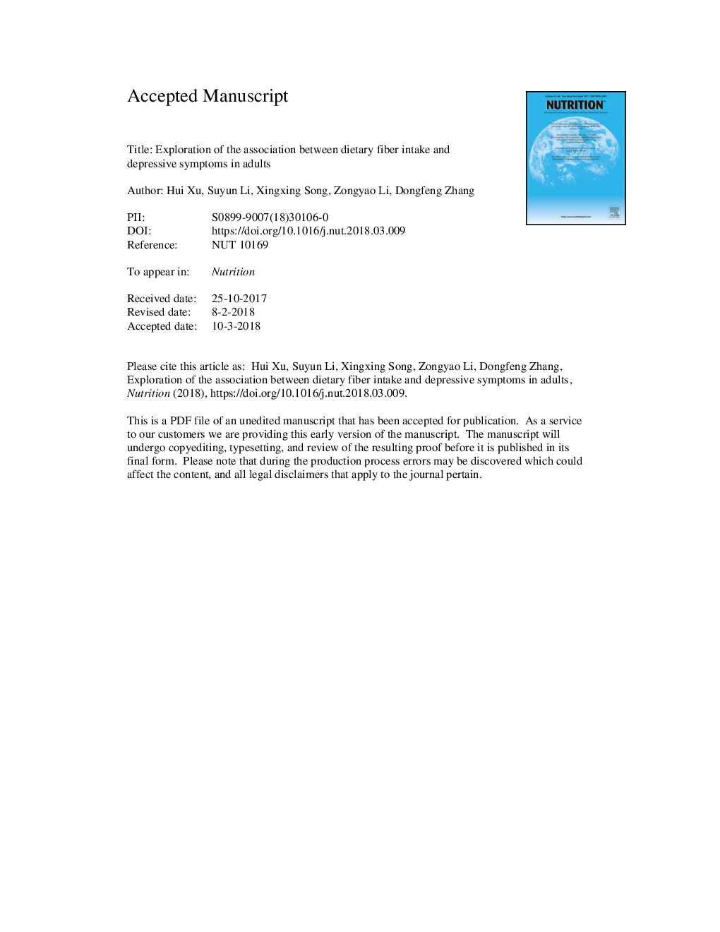 Exploration of the association between dietary fiber intake and depressive symptoms in adults