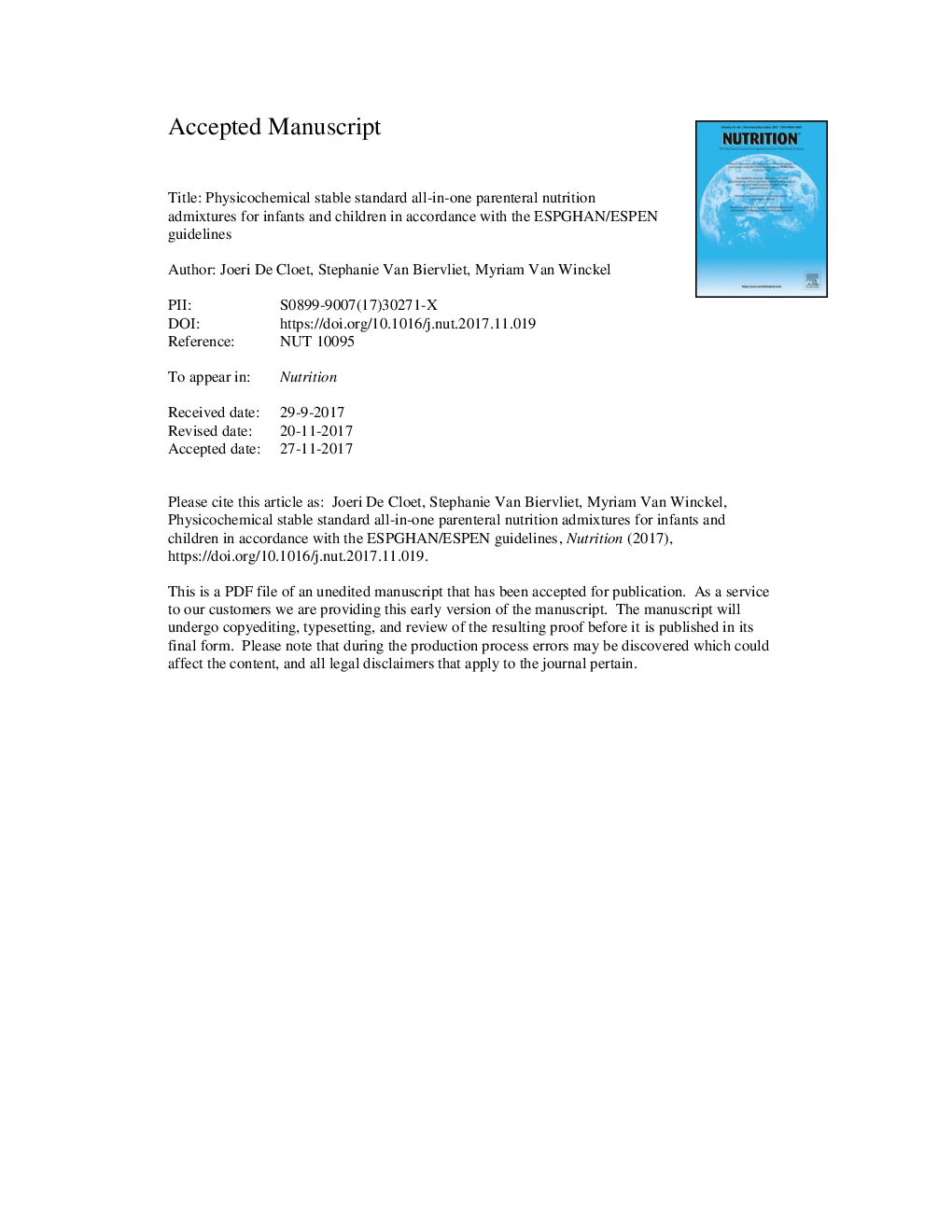 Physicochemical stable standard all-in-one parenteral nutrition admixtures for infants and children in accordance with the ESPGHAN/ESPEN guidelines