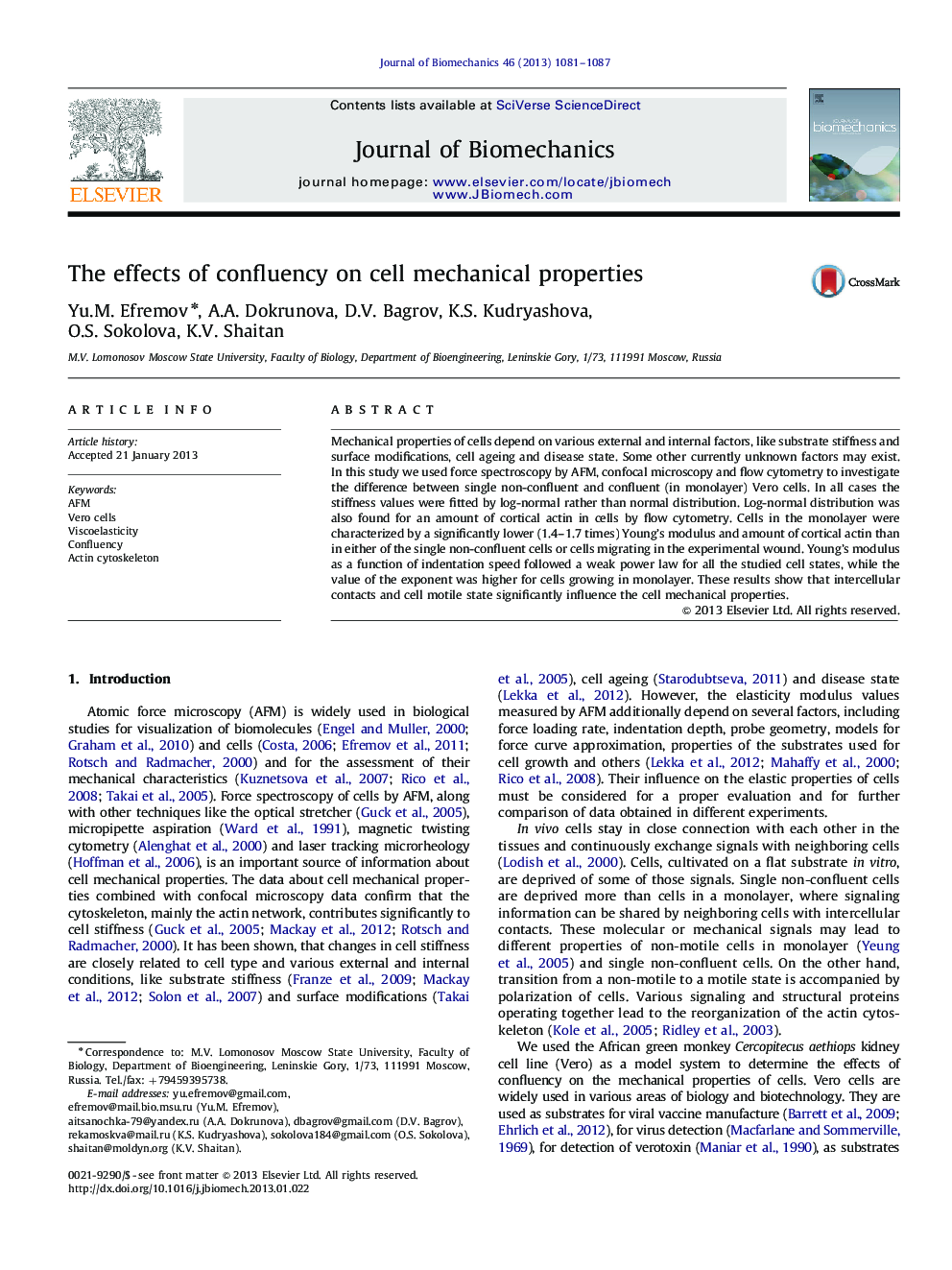 The effects of confluency on cell mechanical properties