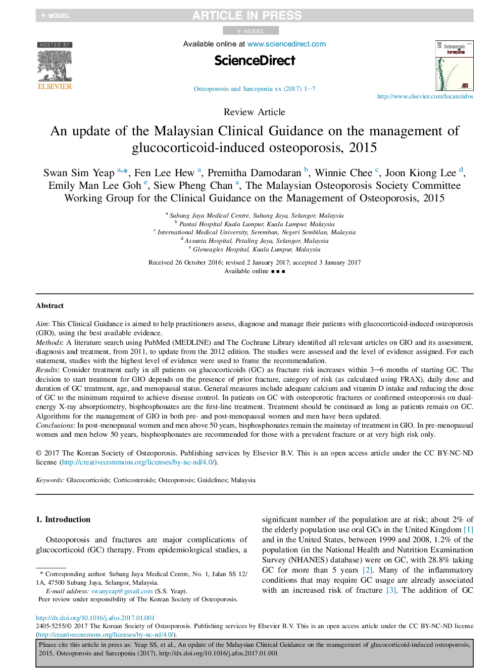 An update of the Malaysian Clinical Guidance on the management of glucocorticoid-induced osteoporosis, 2015