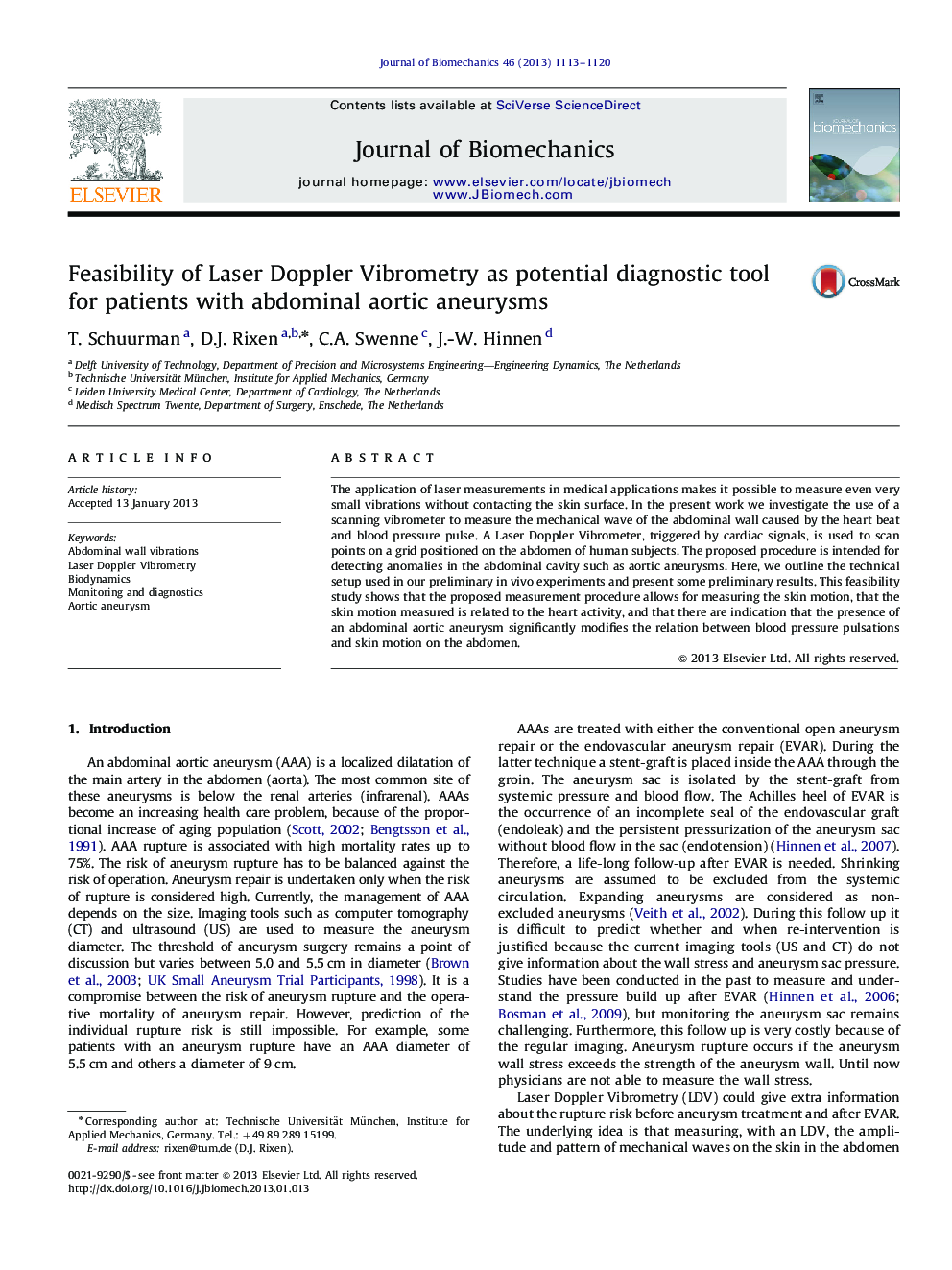 Feasibility of Laser Doppler Vibrometry as potential diagnostic tool for patients with abdominal aortic aneurysms