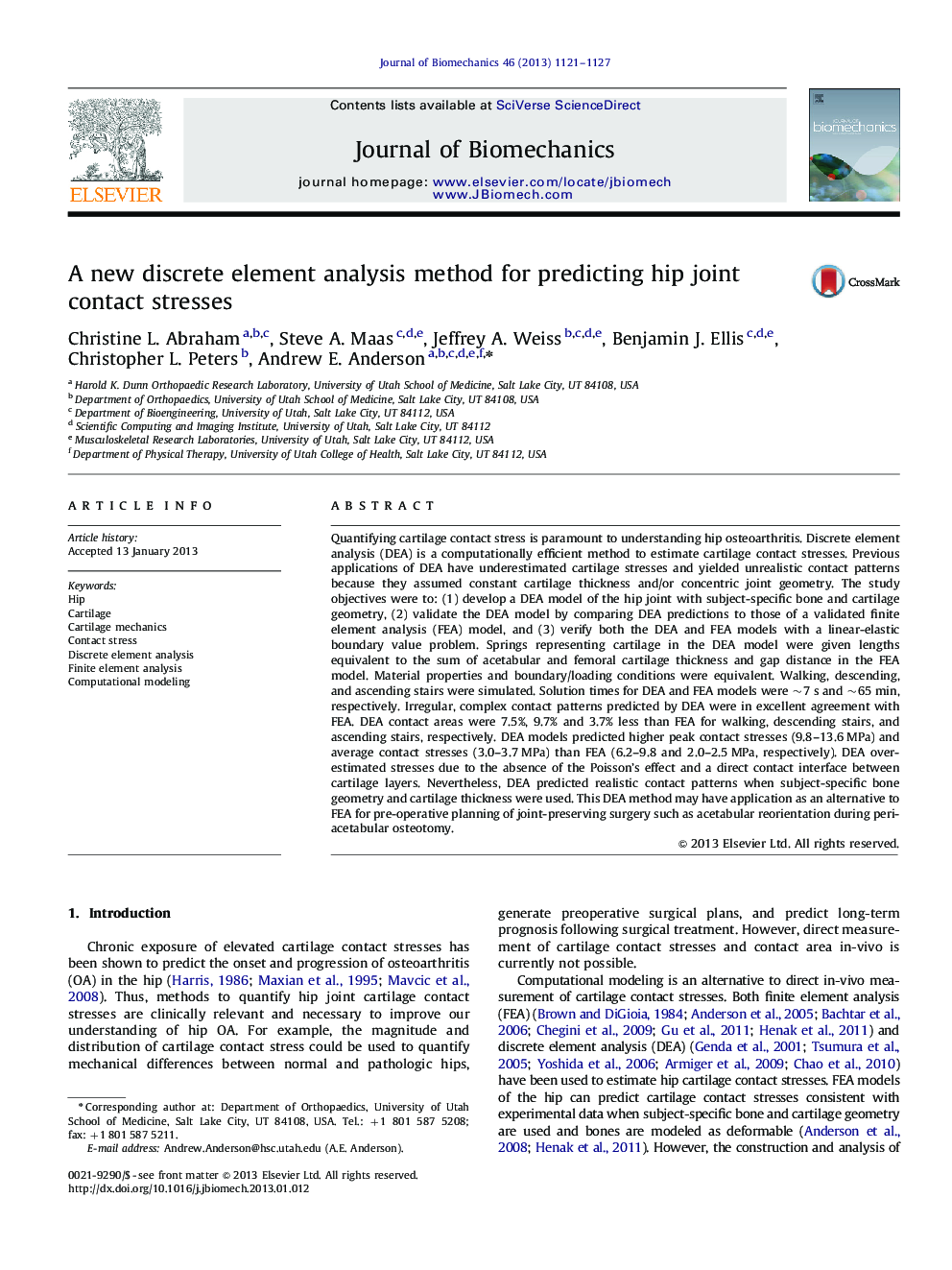 A new discrete element analysis method for predicting hip joint contact stresses