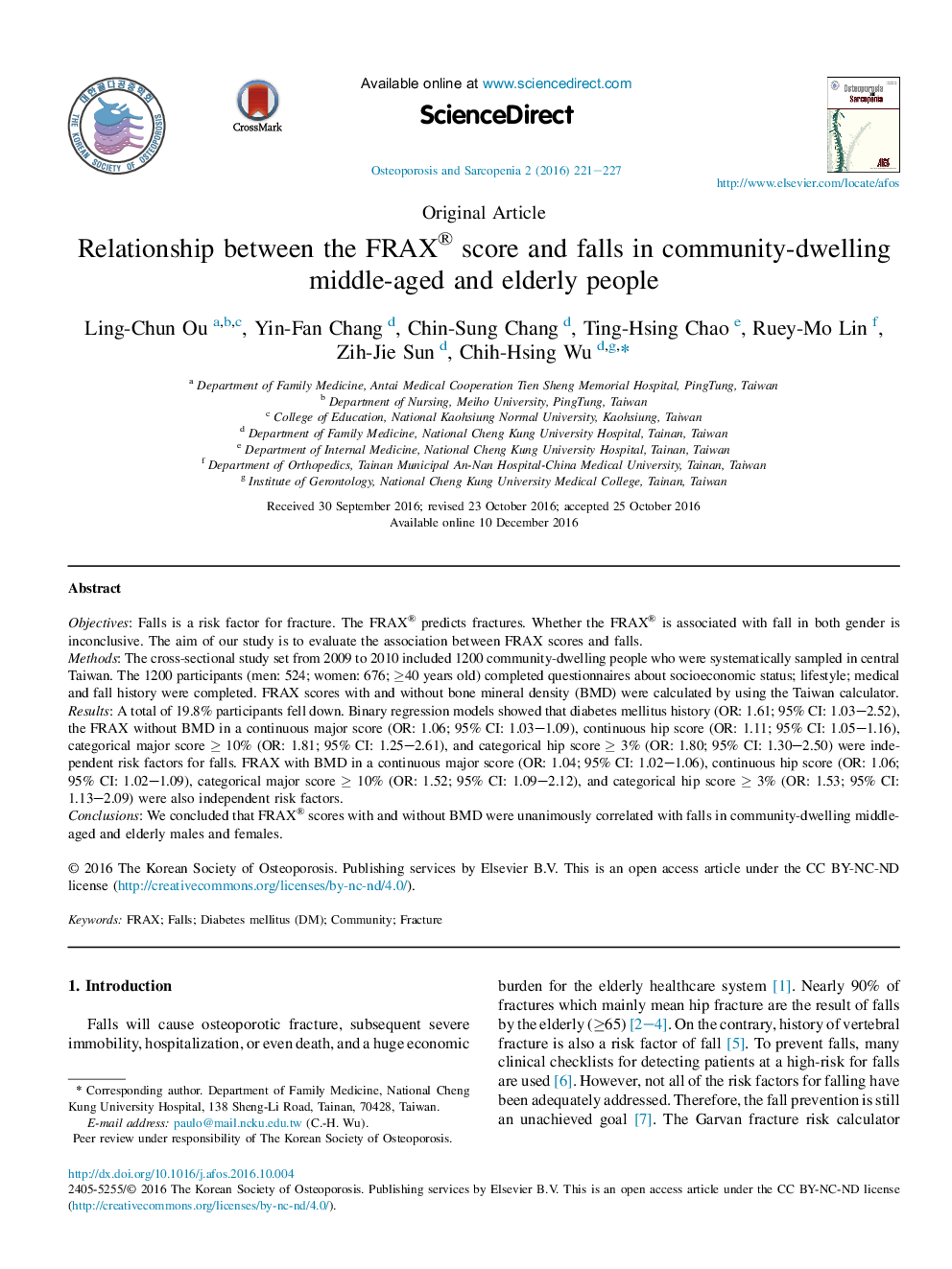 Relationship between the FRAX® score and falls in community-dwelling middle-aged and elderly people