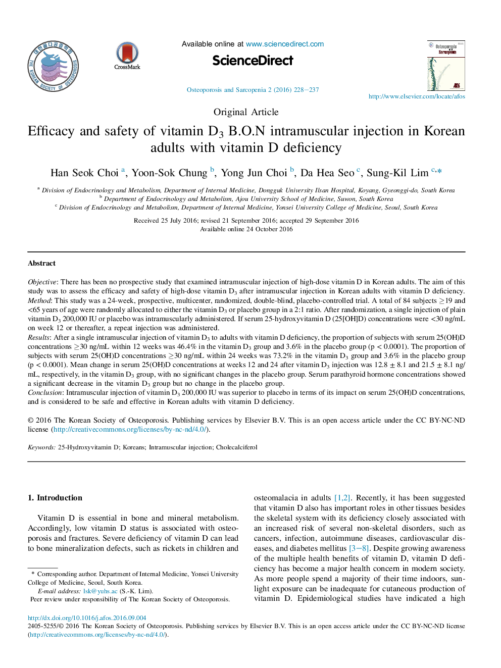 Efficacy and safety of vitamin D3 B.O.N intramuscular injection in Korean adults with vitamin D deficiency