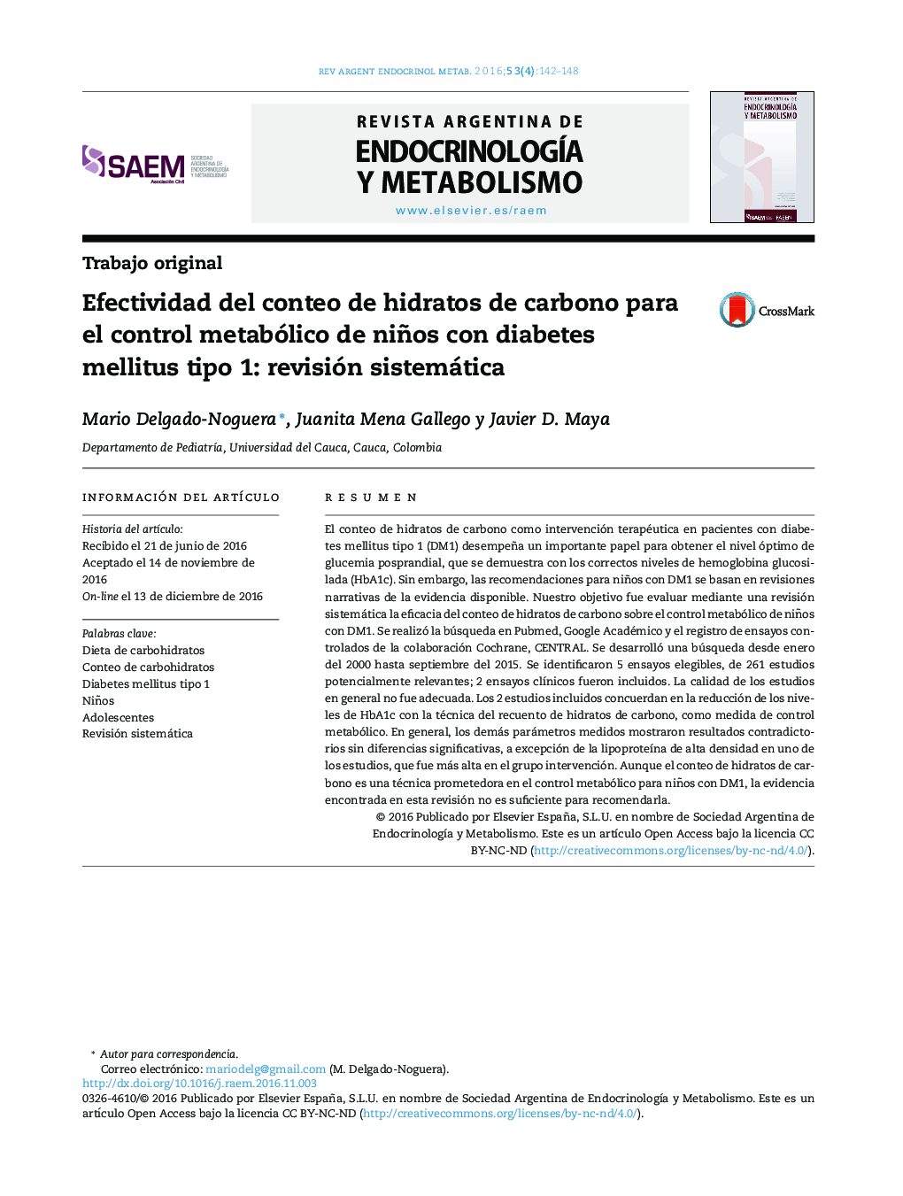 Efectividad del conteo de hidratos de carbono para el control metabólico de niños con diabetes mellitus tipo 1: revisión sistemática