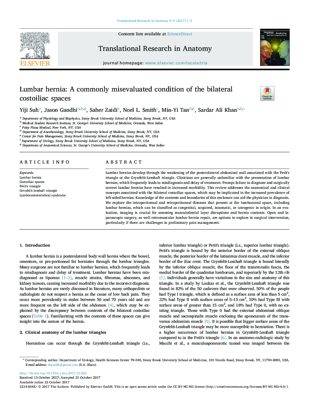 Lumbar hernia: A commonly misevaluated condition of the bilateral costoiliac spaces