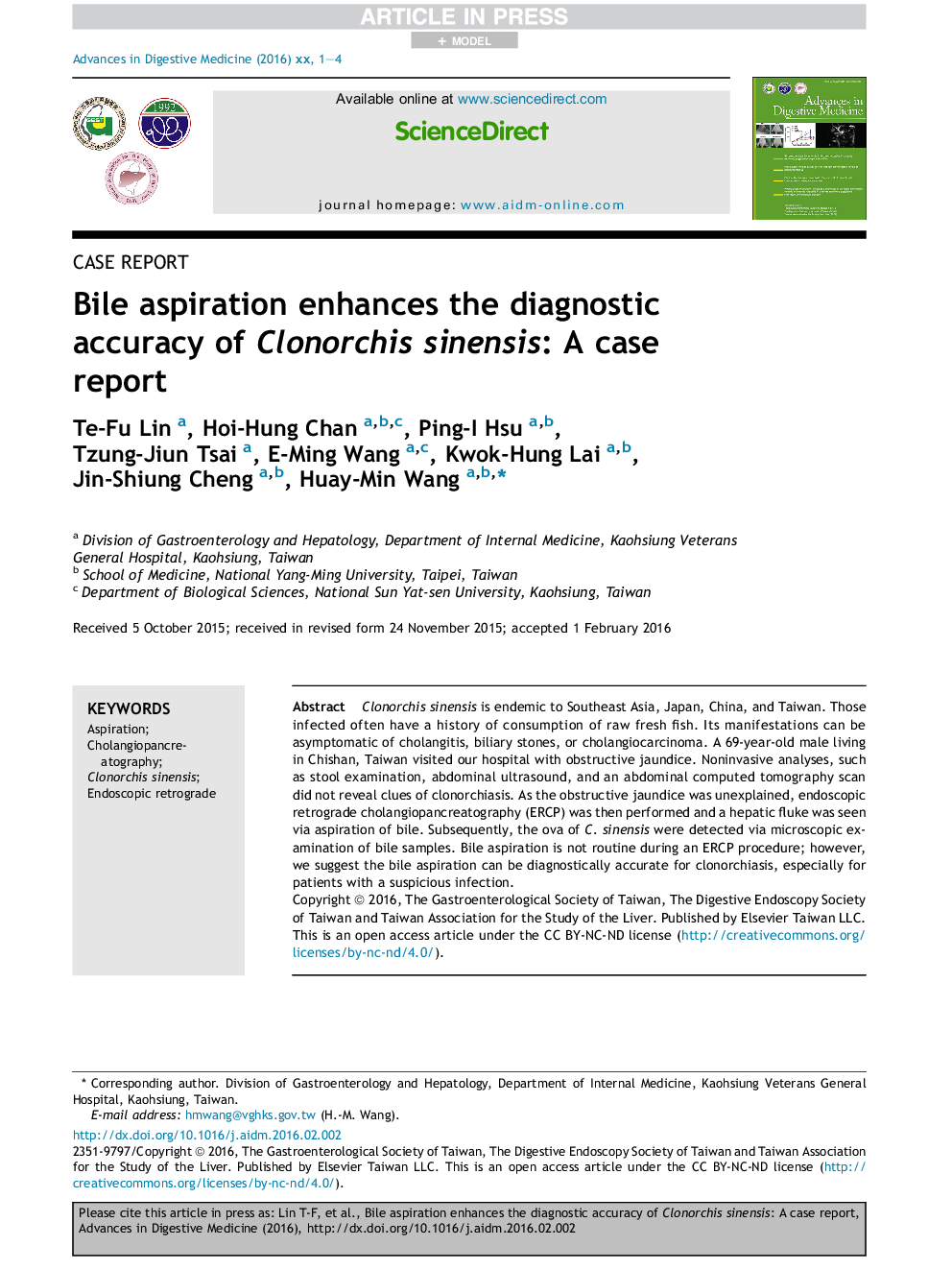 Bile aspiration enhances the diagnostic accuracy of Clonorchis sinensis: A case report