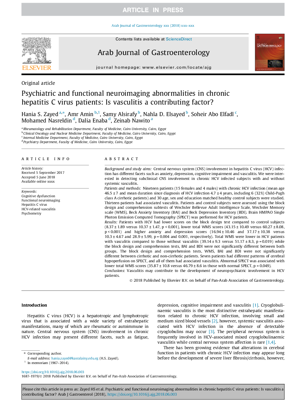 Psychiatric and functional neuroimaging abnormalities in chronic hepatitis C virus patients: Is vasculitis a contributing factor?