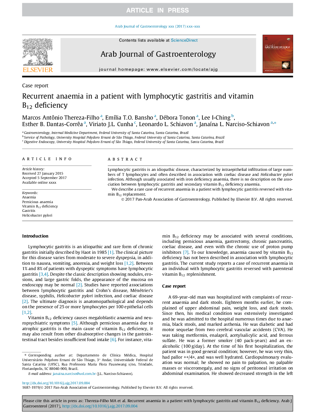 Recurrent anaemia in a patient with lymphocytic gastritis and vitamin B12 deficiency