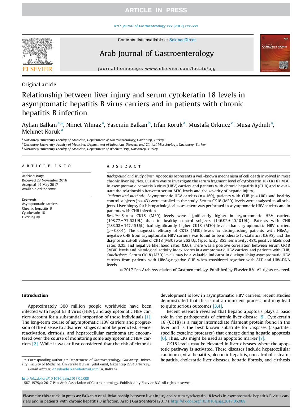 Relationship between liver injury and serum cytokeratin 18 levels in asymptomatic hepatitis B virus carriers and in patients with chronic hepatitis B infection