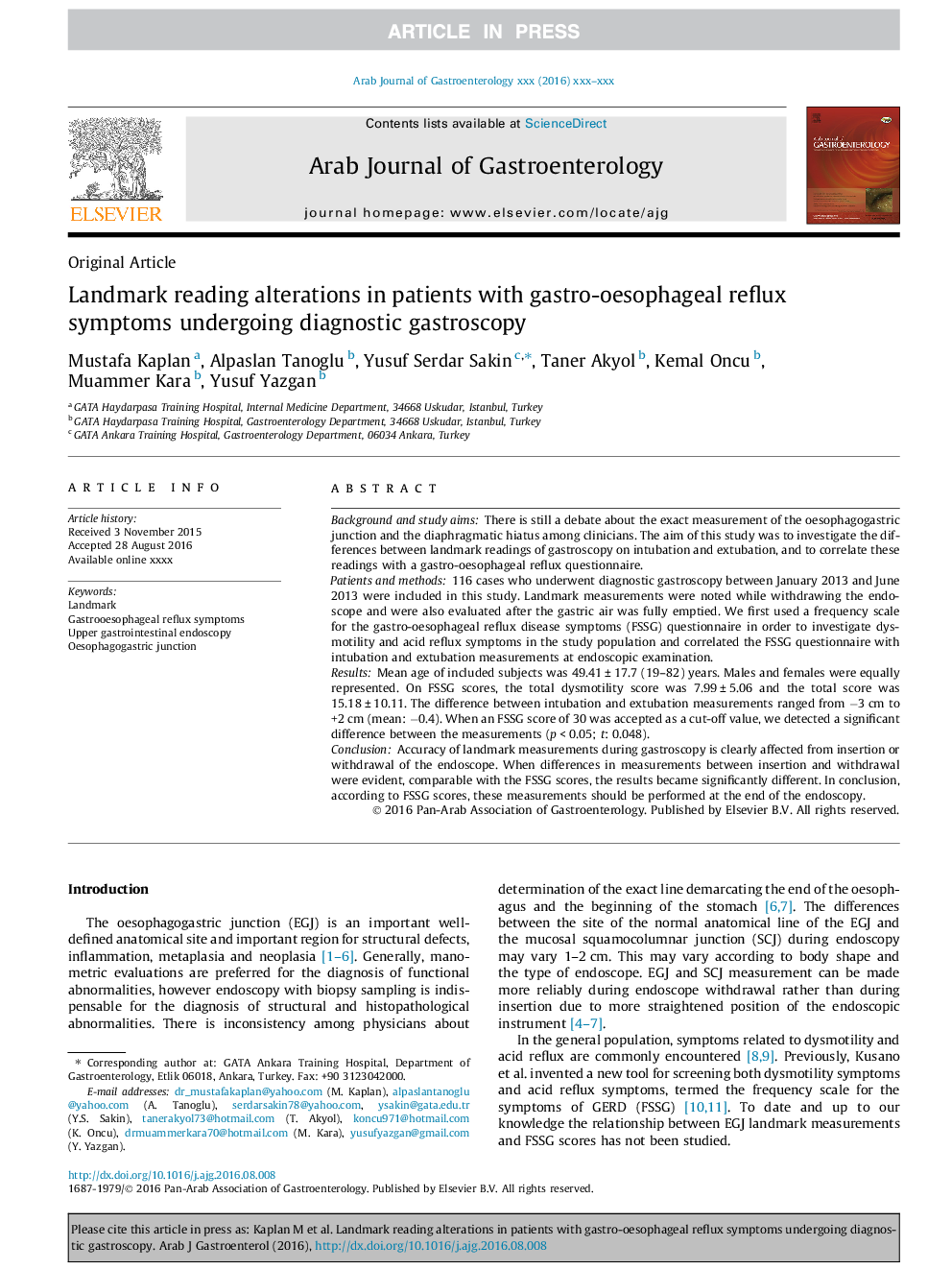 Landmark reading alterations in patients with gastro-oesophageal reflux symptoms undergoing diagnostic gastroscopy