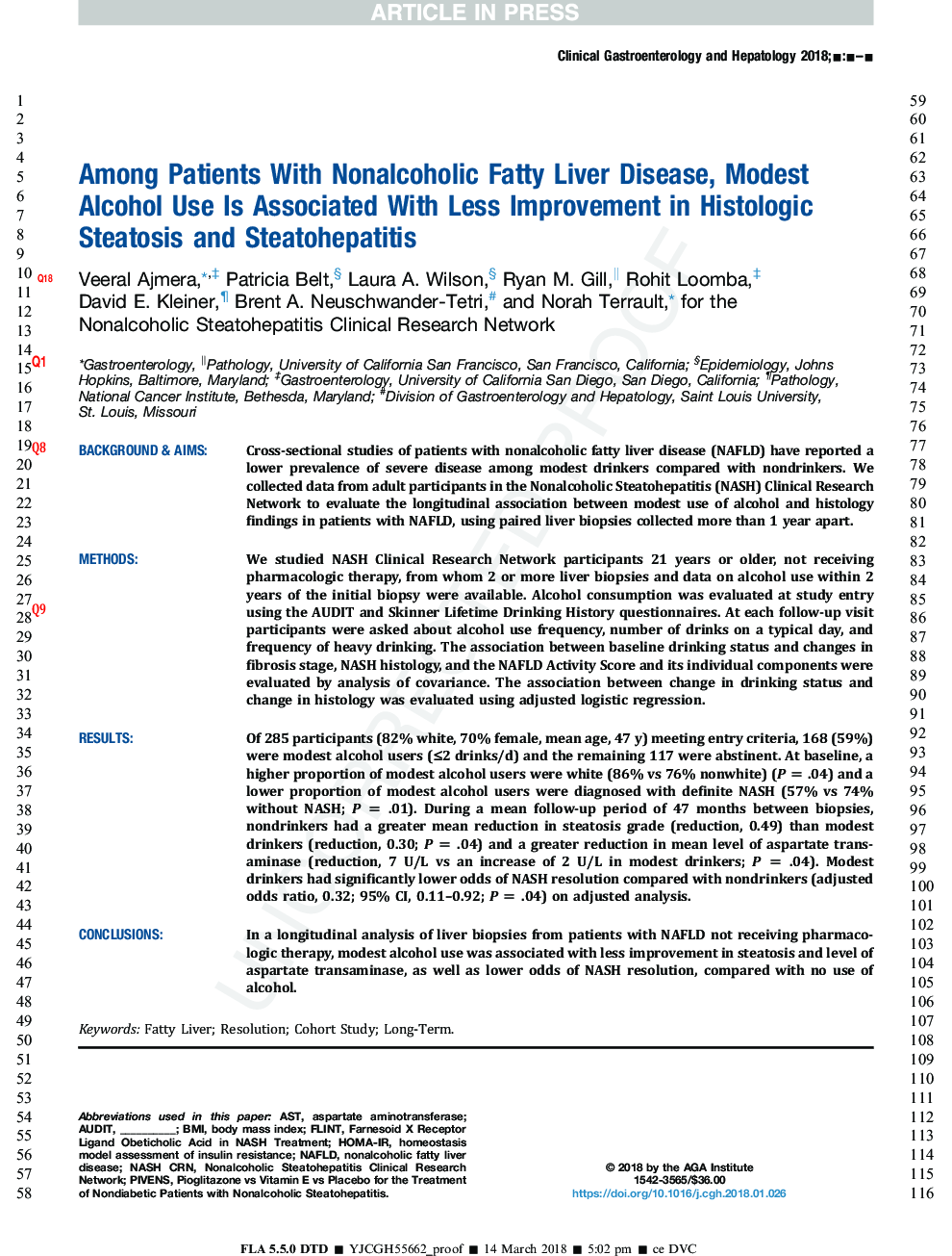 Among Patients With Nonalcoholic Fatty Liver Disease, Modest Alcohol Use Is Associated With Less Improvement in Histologic Steatosis and Steatohepatitis