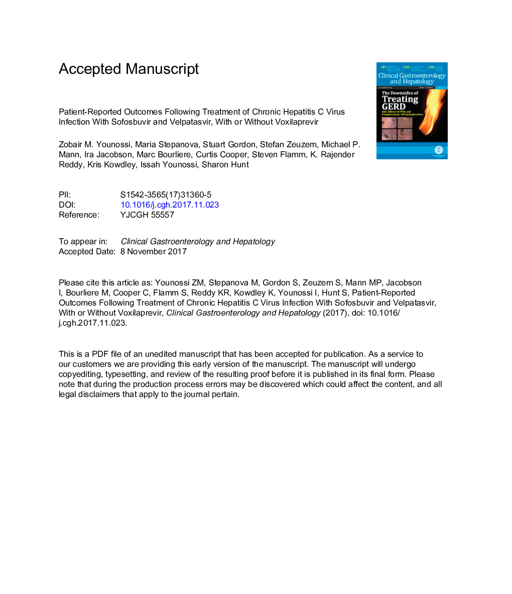 Patient-Reported Outcomes Following Treatment of Chronic Hepatitis C Virus Infection With Sofosbuvir and Velpatasvir, With or Without Voxilaprevir