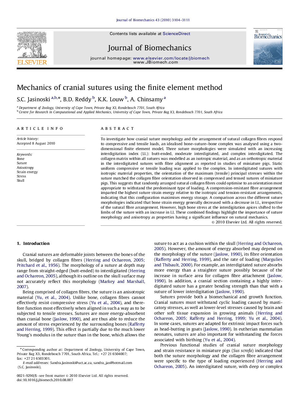 Mechanics of cranial sutures using the finite element method