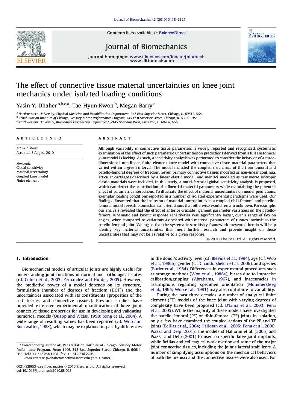 The effect of connective tissue material uncertainties on knee joint mechanics under isolated loading conditions