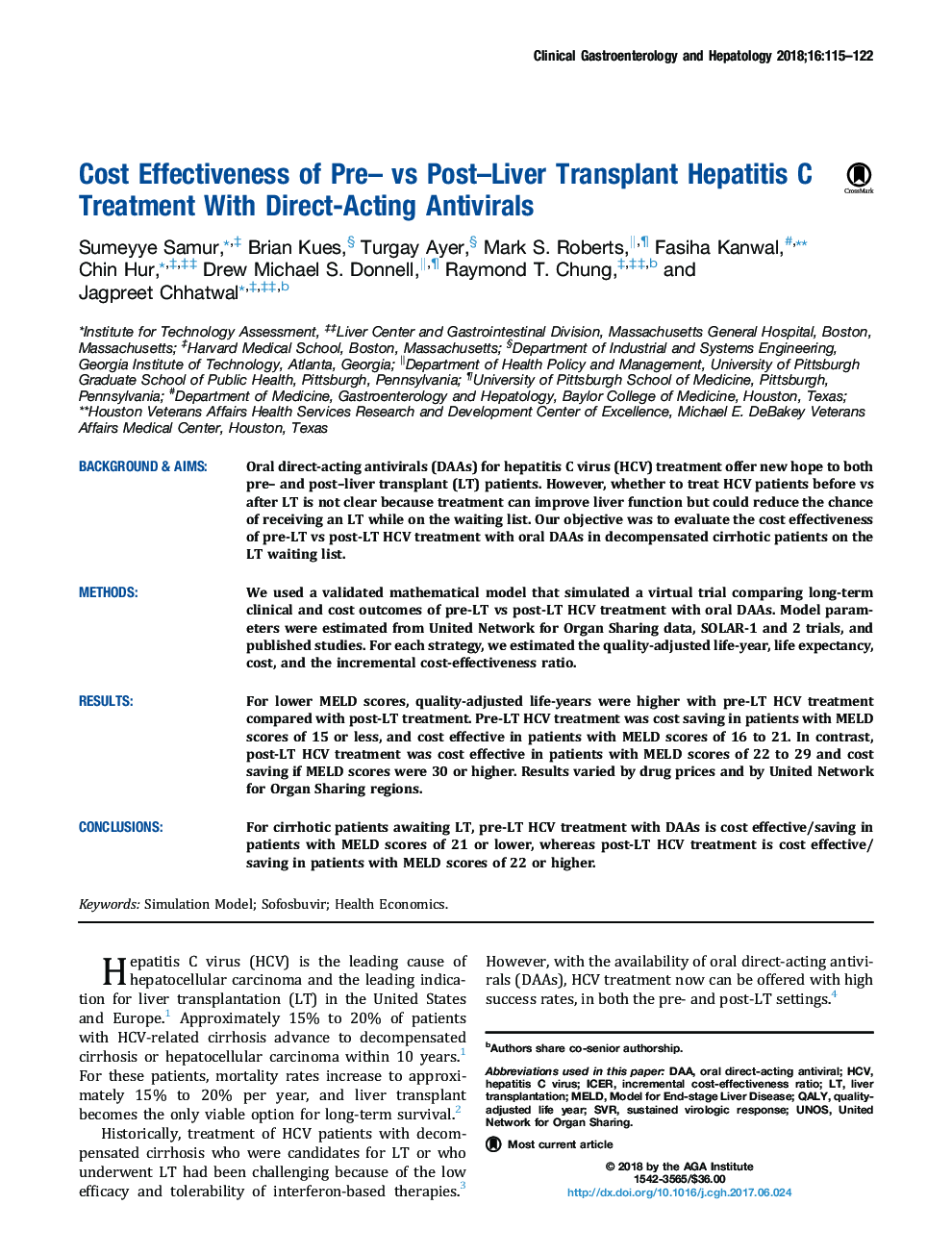 Cost Effectiveness of Pre- vs Post-Liver Transplant Hepatitis C Treatment With Direct-Acting Antivirals